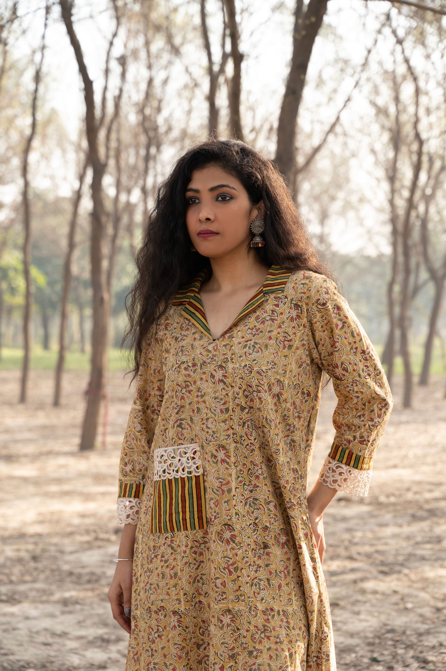 Mustard Kalamkari Hand Block Printed Cotton Kurta