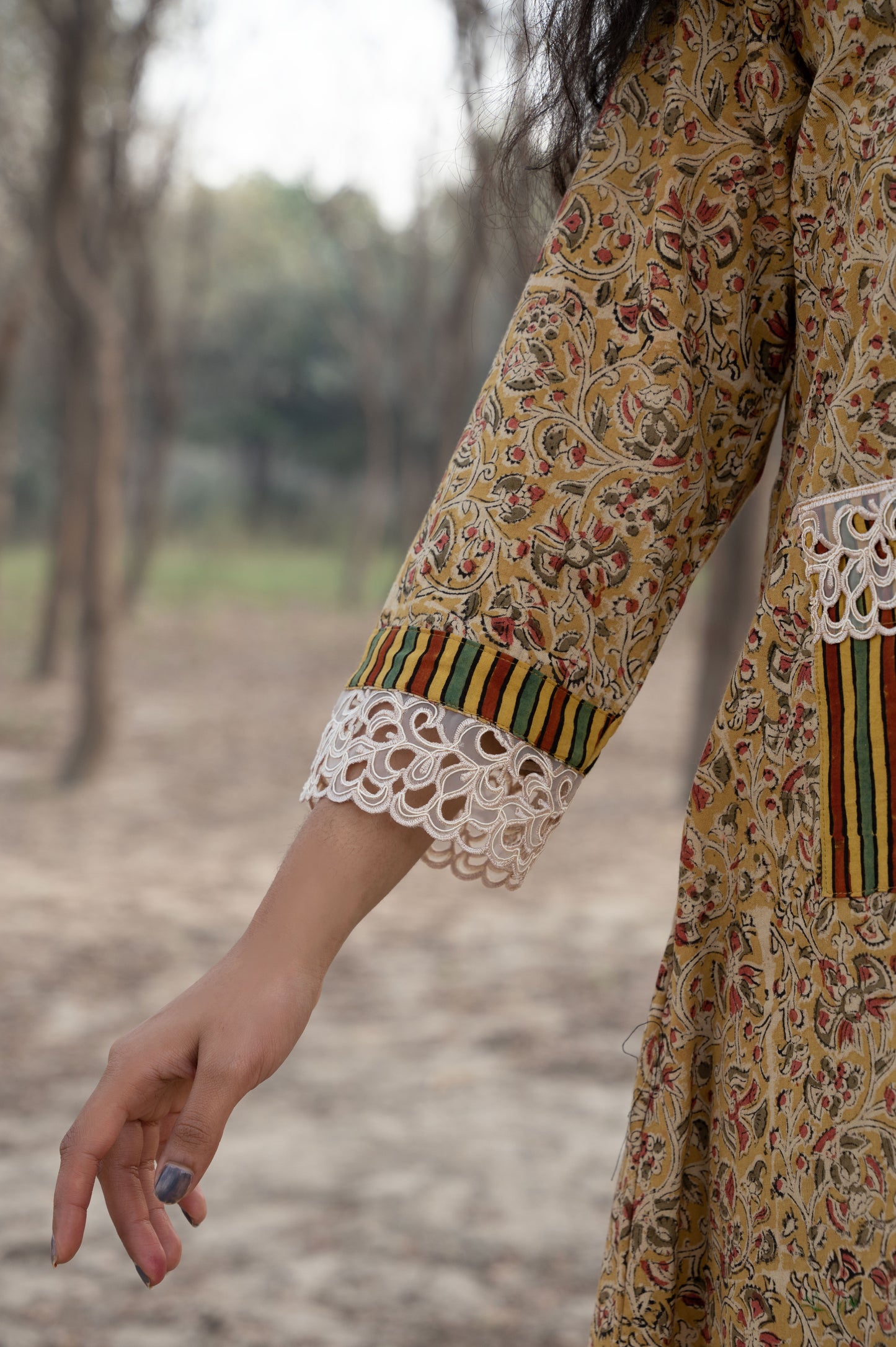 Mustard Kalamkari Hand Block Printed Cotton Kurta