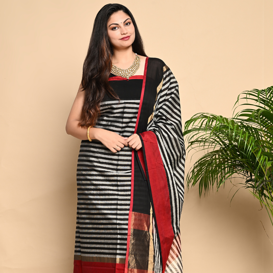 2pc Maheshwari Silk Cotton Handloom Kurta Material and Dupatta