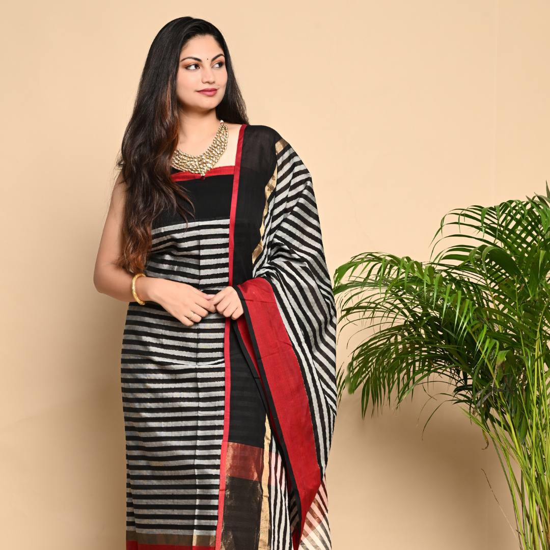 2pc Maheshwari Silk Cotton Handloom Kurta Material and Dupatta