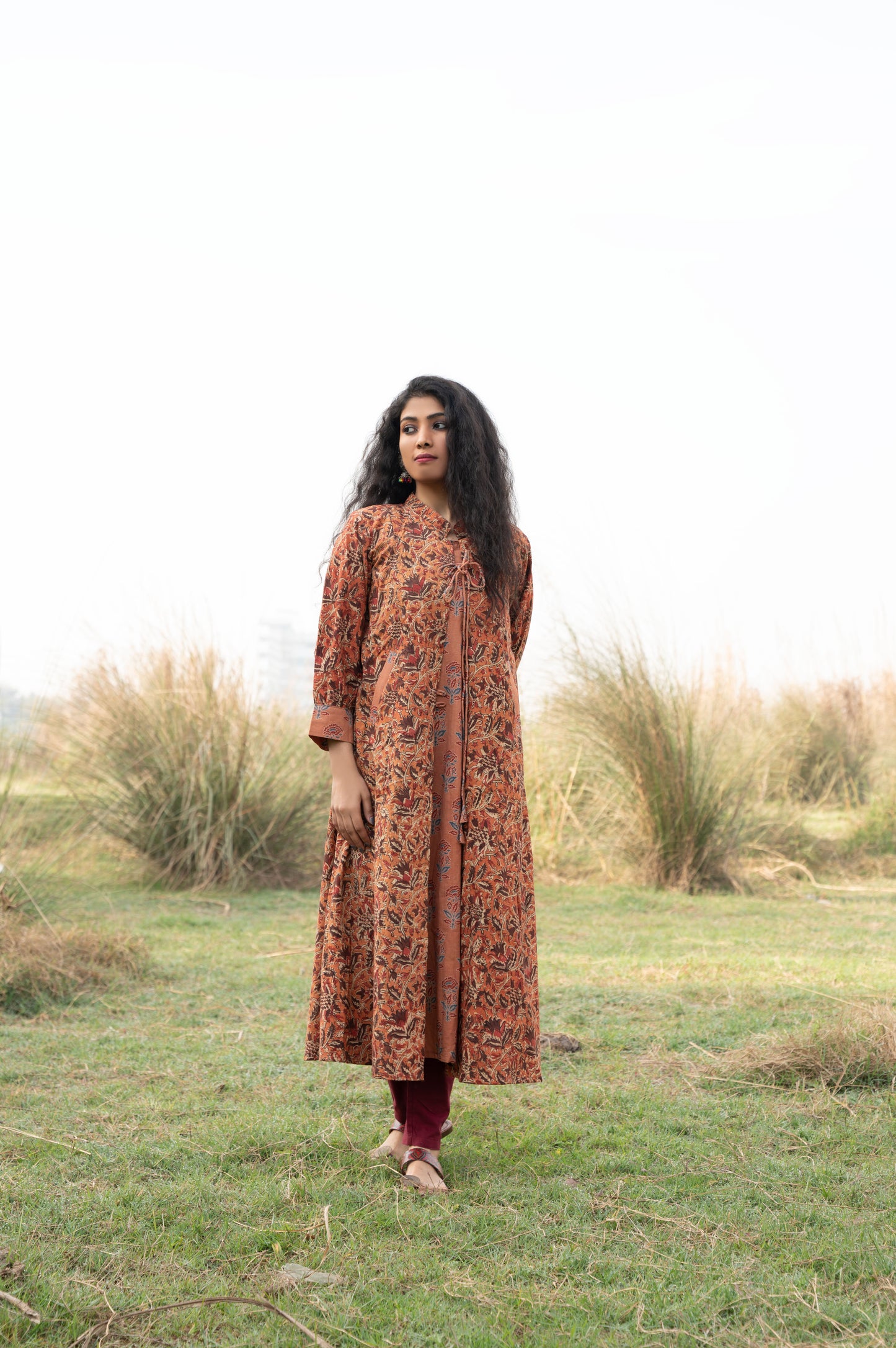 Rust Kalamkari Hand Block Printed Cotton Kurta