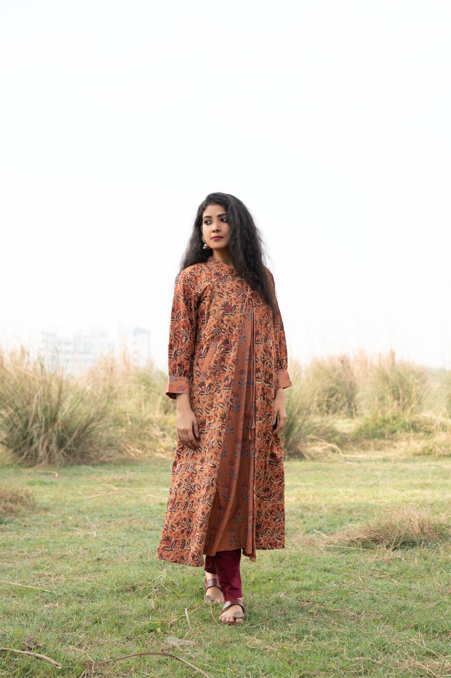 Rust Kalamkari Hand Block Printed Cotton Kurta