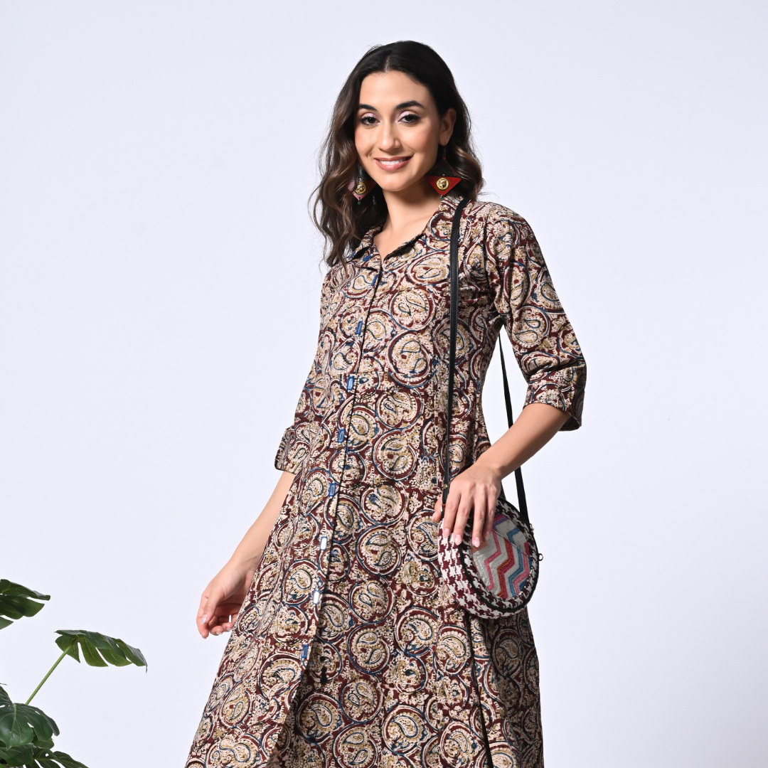 Maroon Kalamkari Kurta with Mirror work