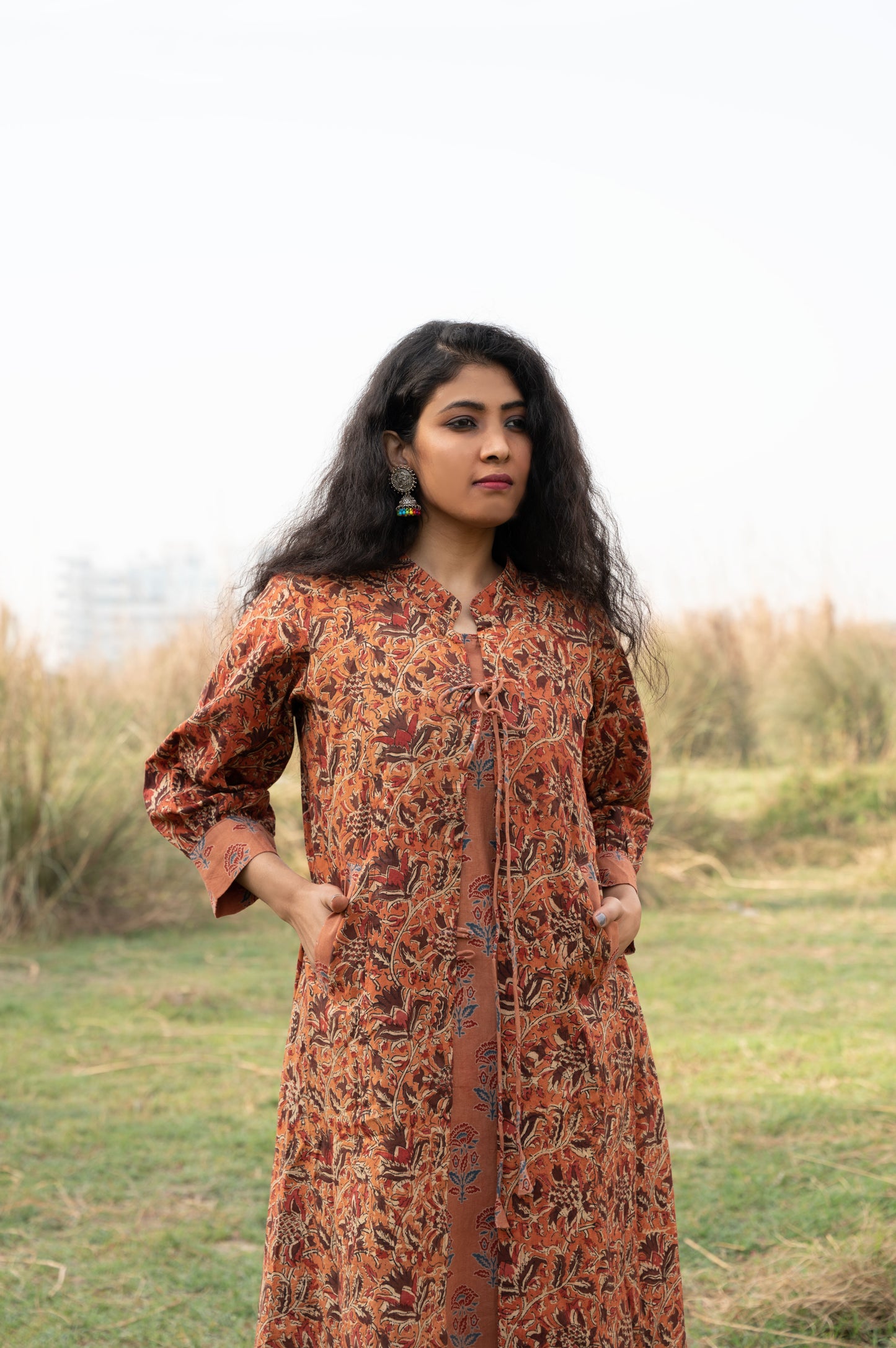 Rust Kalamkari Hand Block Printed Cotton Kurta