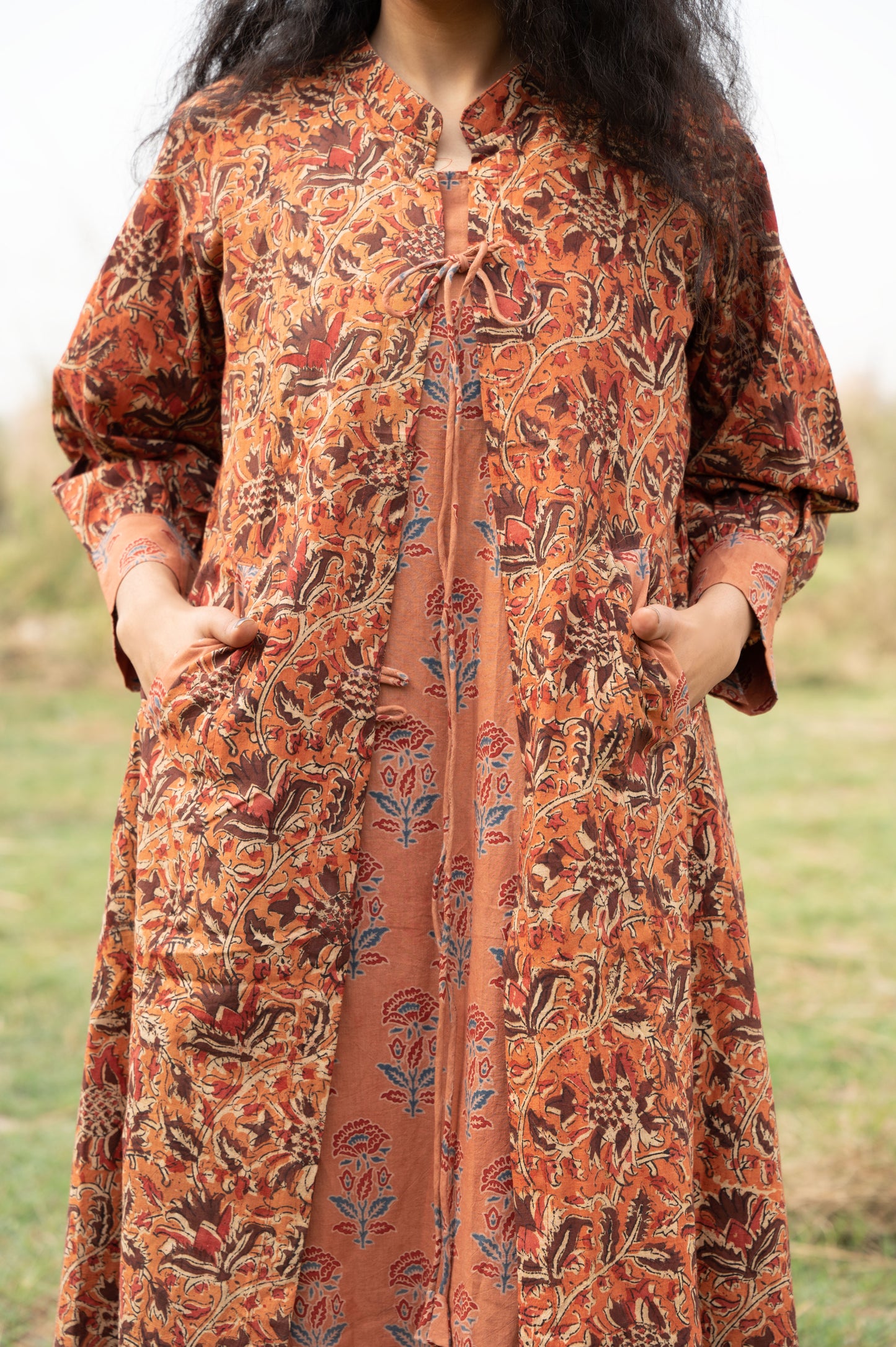 Rust Kalamkari Hand Block Printed Cotton Kurta