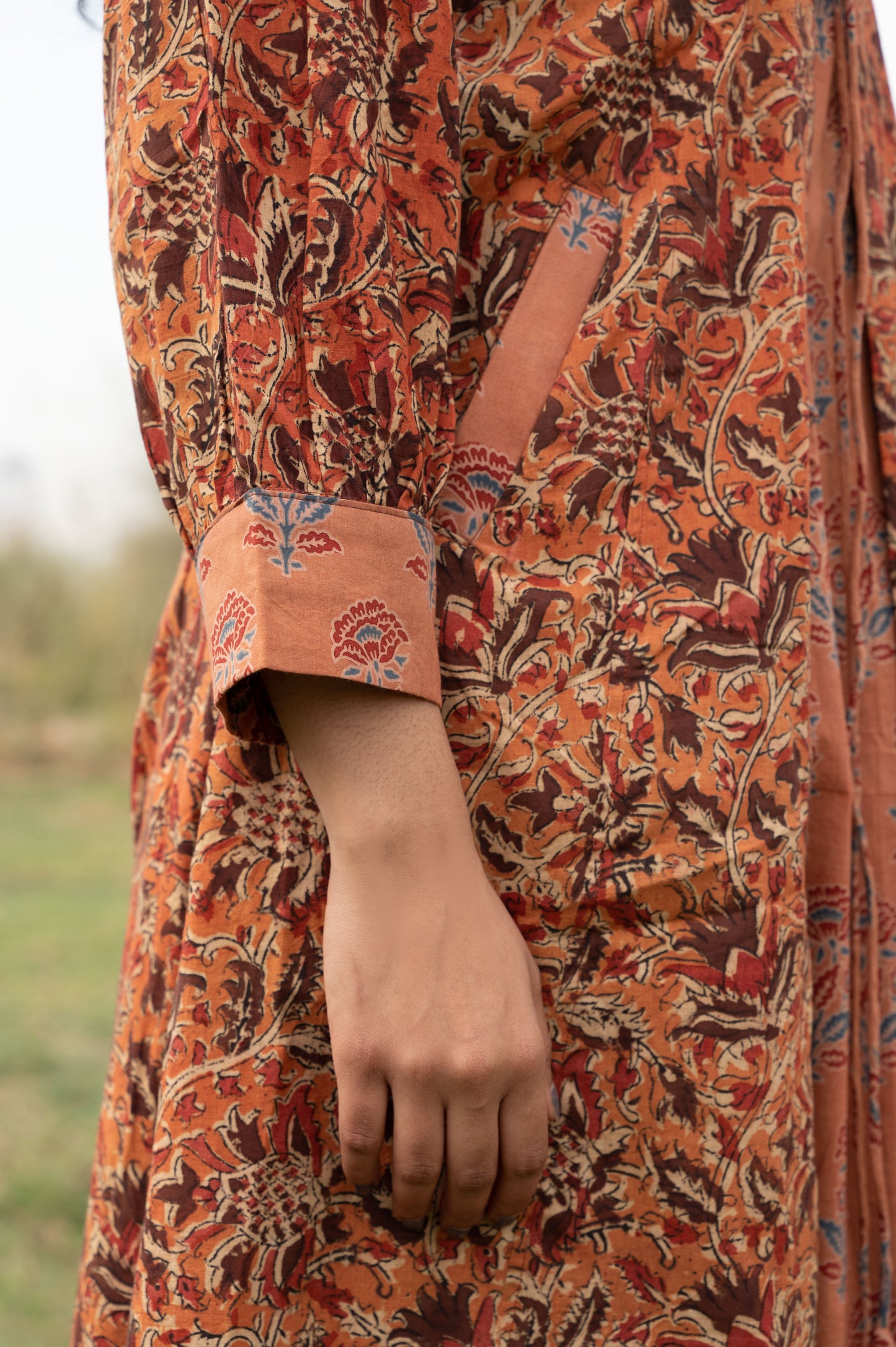 Rust Kalamkari Hand Block Printed Cotton Kurta