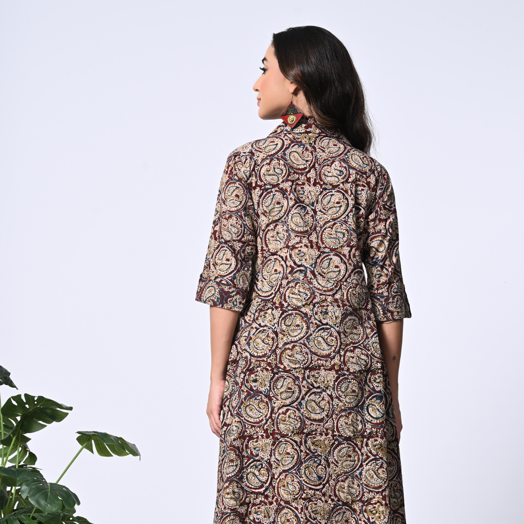 Maroon Kalamkari Kurta with Mirror work