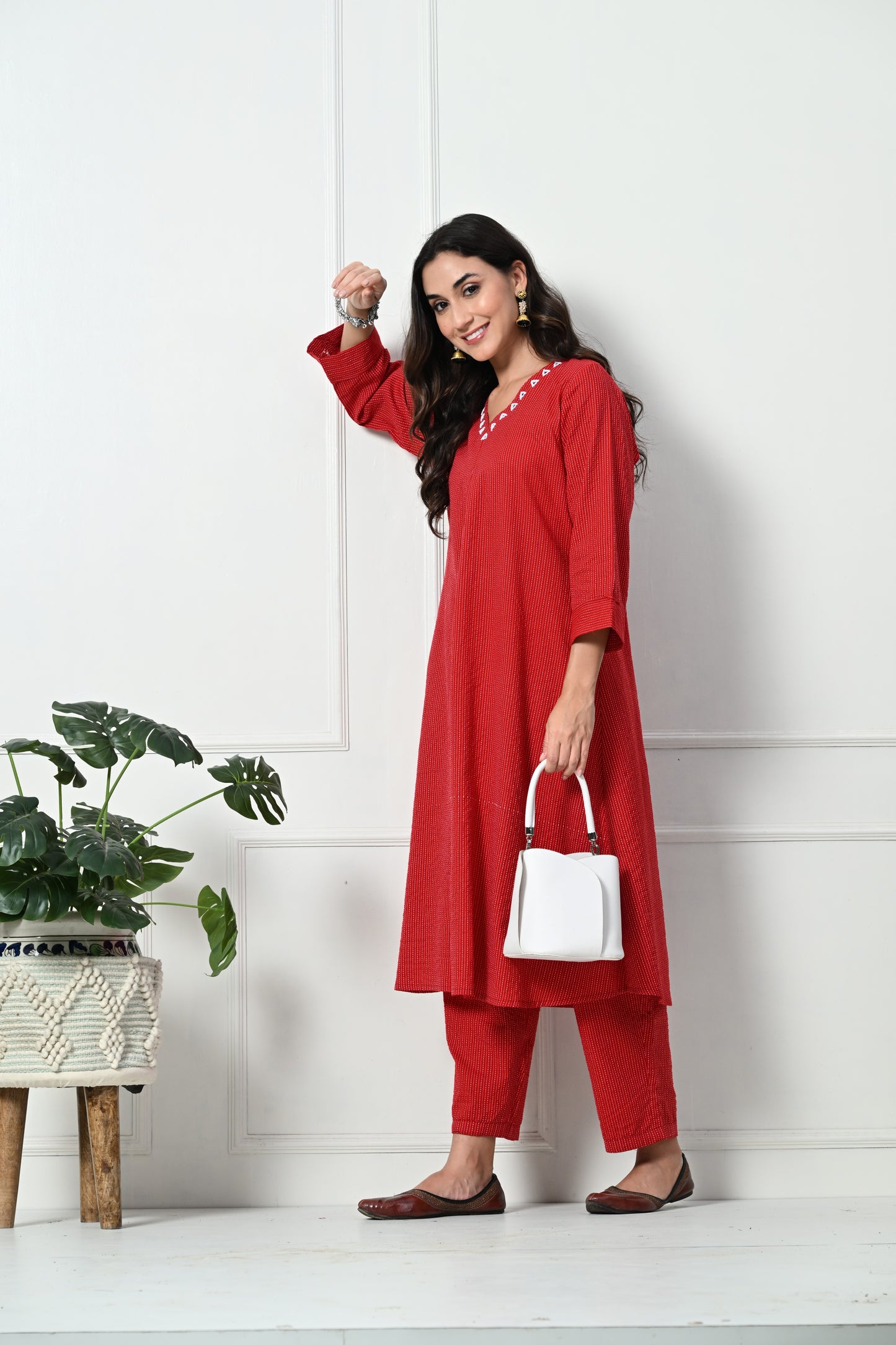 Red Pure Cotton Kurta Set