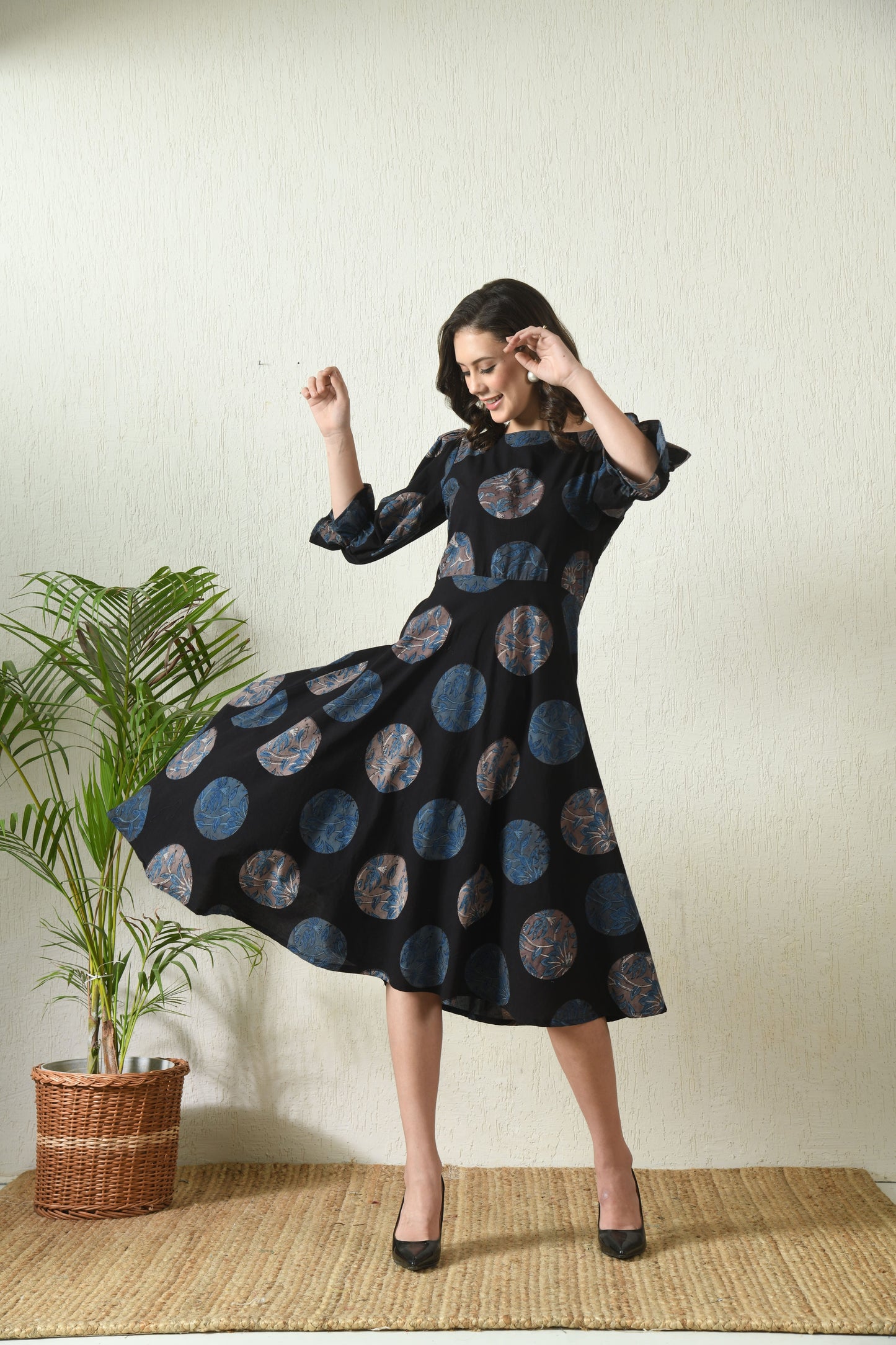 Black Ajrakh Hand Block Printed Cotton Dress