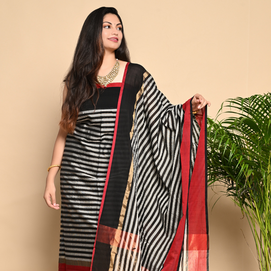 2pc Maheshwari Silk Cotton Handloom Kurta Material and Dupatta