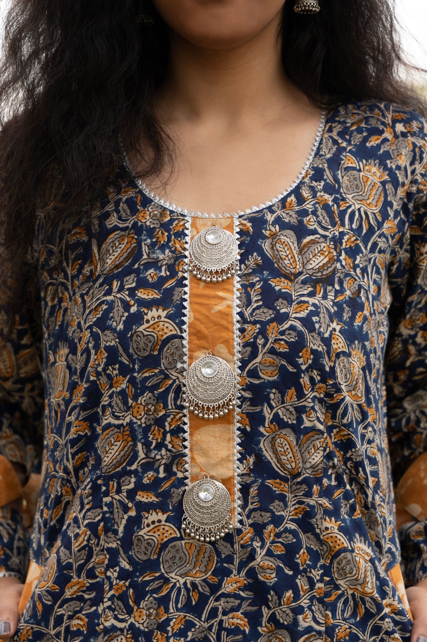 Blue Kalamkari Hand Block Printed Cotton Kurta