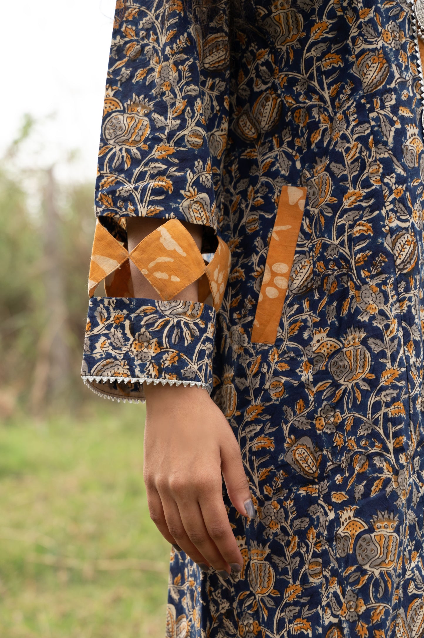 Blue Kalamkari Hand Block Printed Cotton Kurta