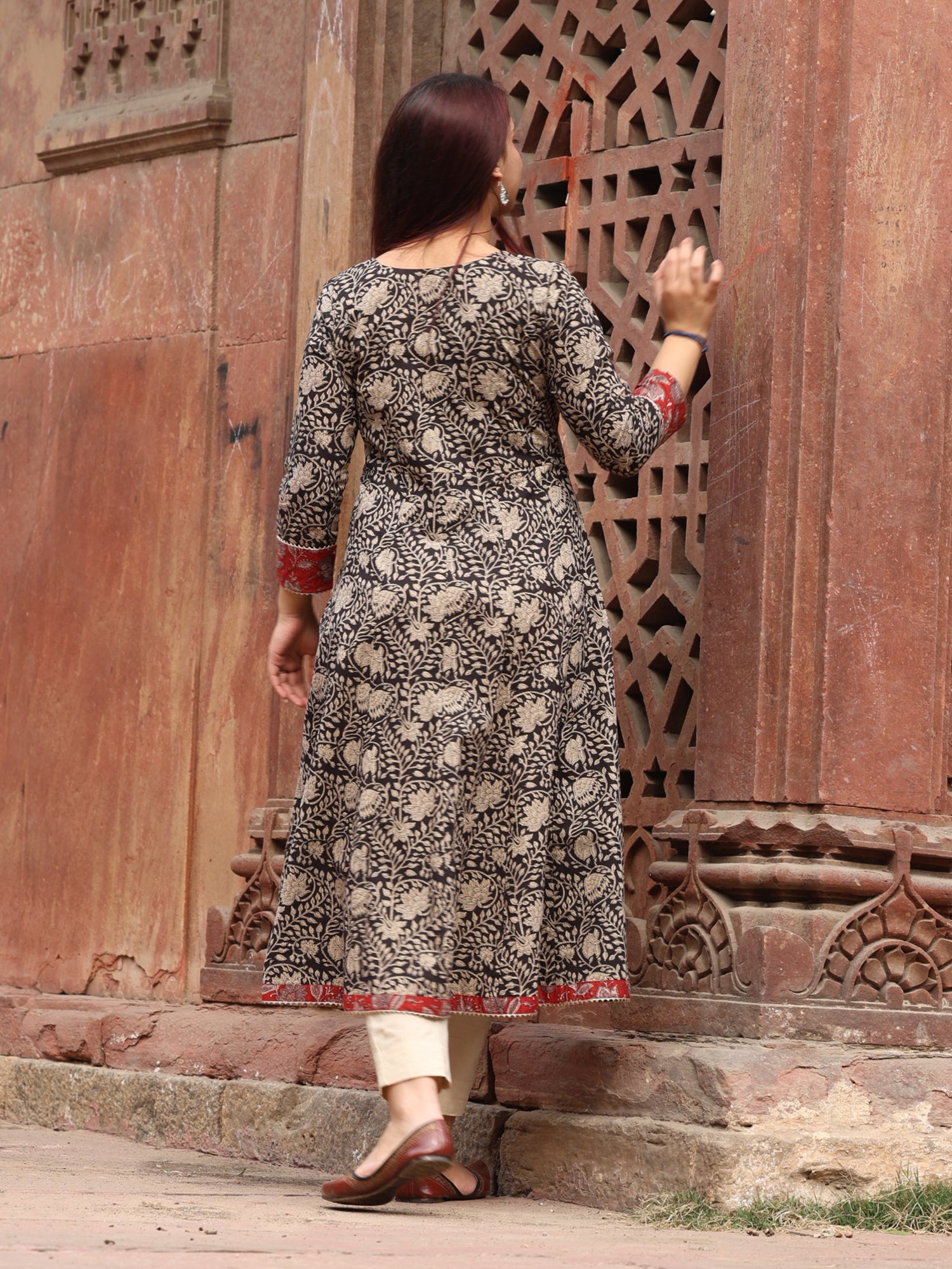 Black and Red Long Kali Cotton Kurta