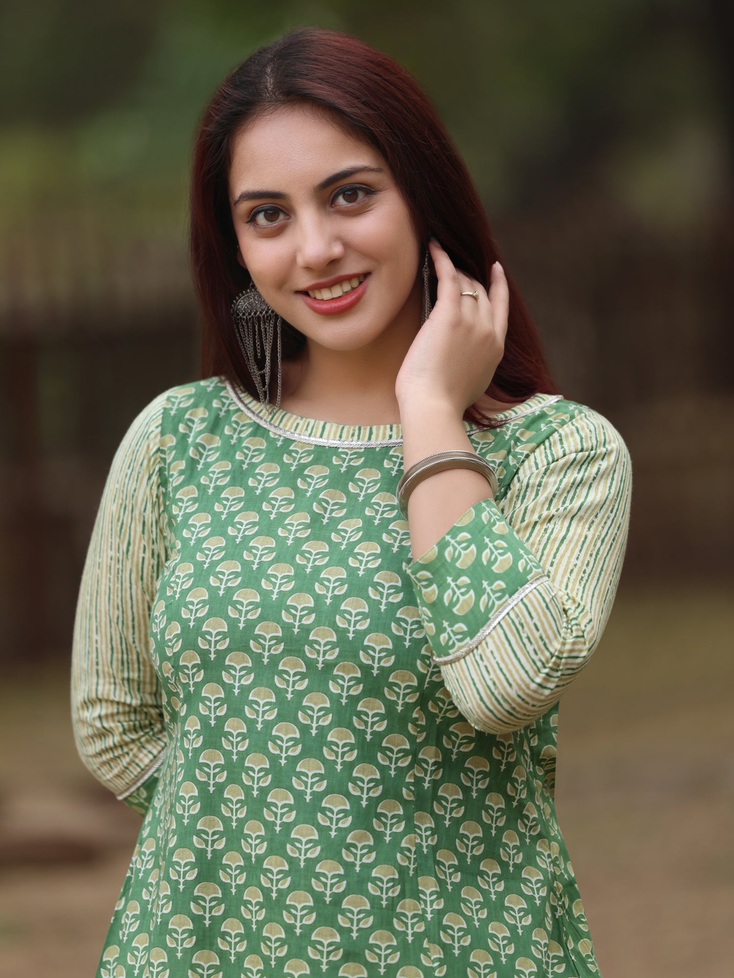 Pista Green Printed Long Kurta