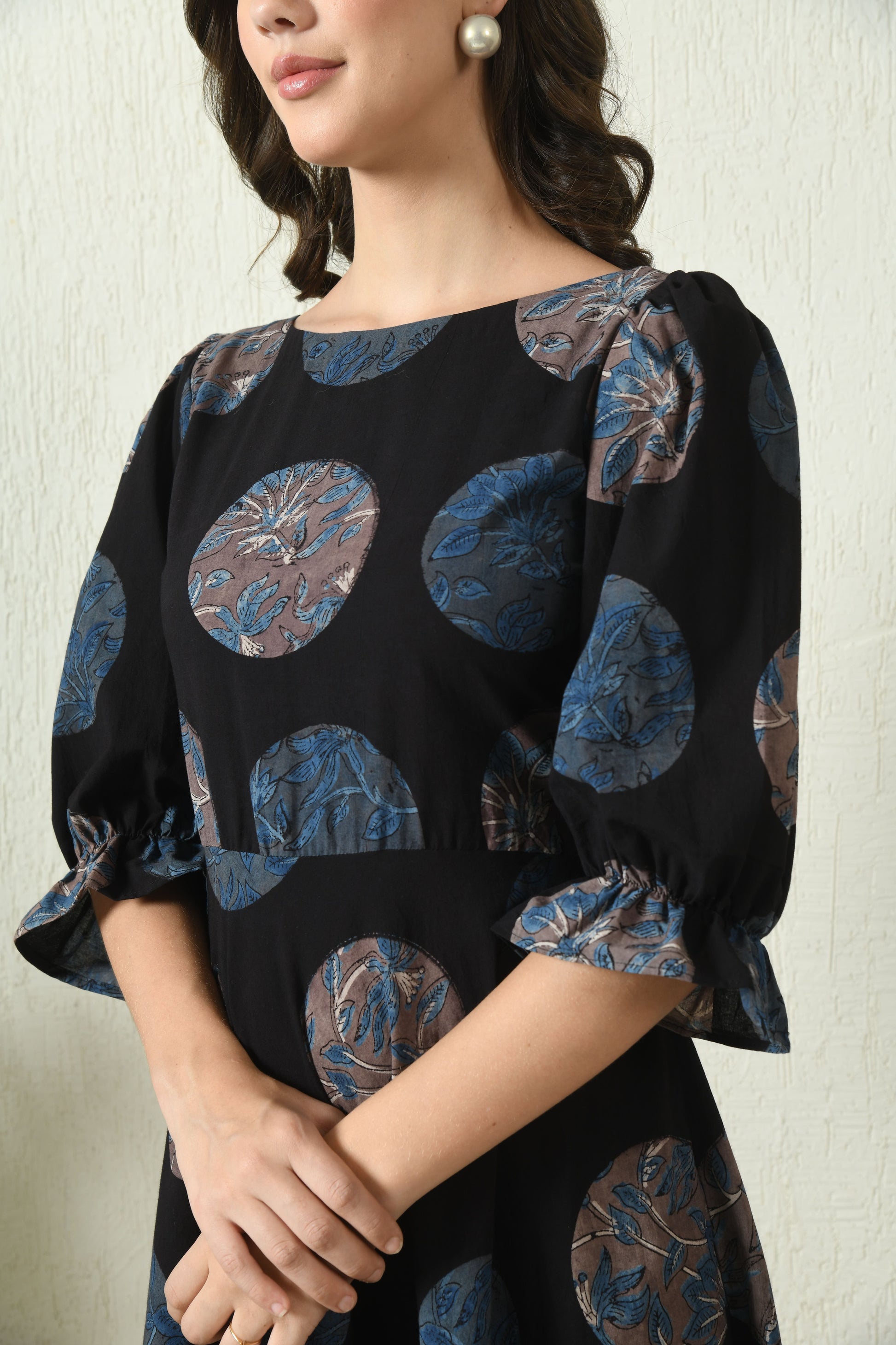 Black Ajrakh Hand Block Printed Cotton Dress