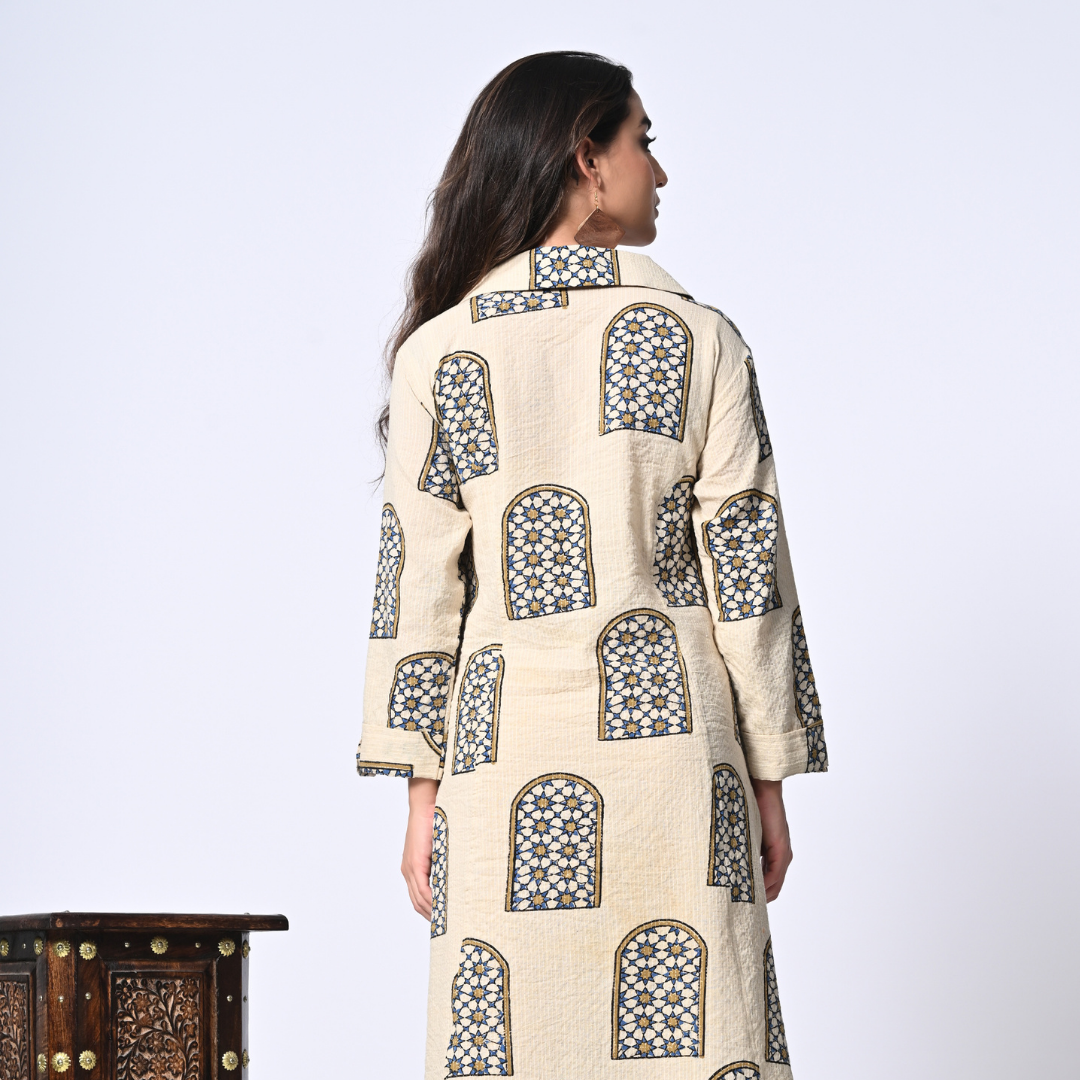 White Ajrakh Hand Block Printed Cotton kurta