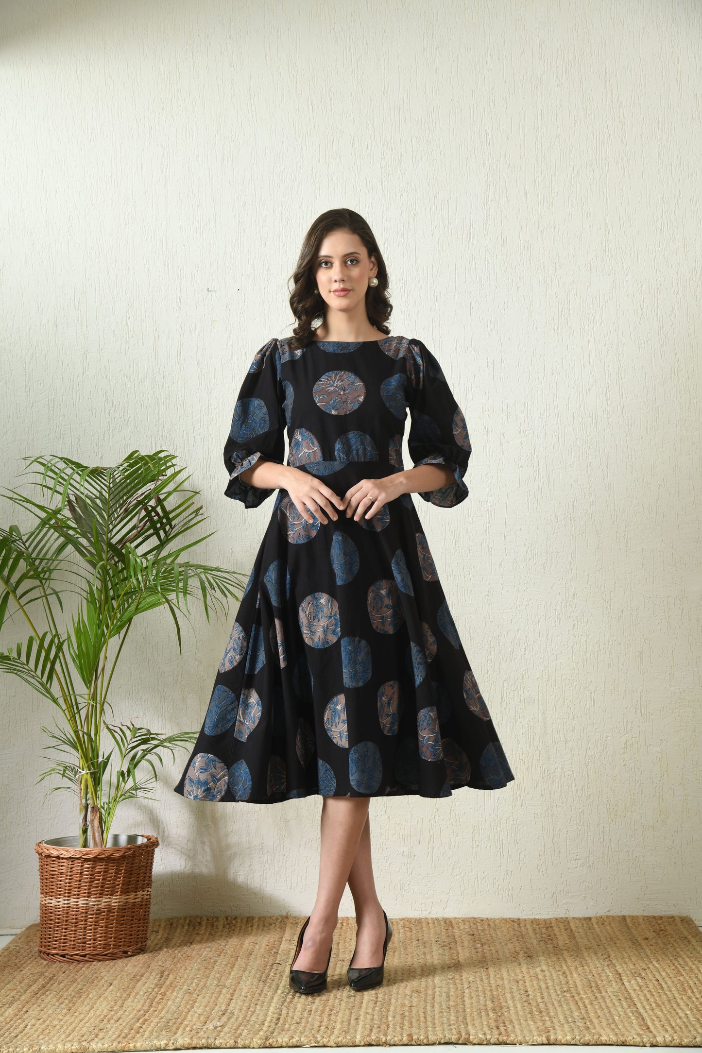 Black Ajrakh Hand Block Printed Cotton Dress