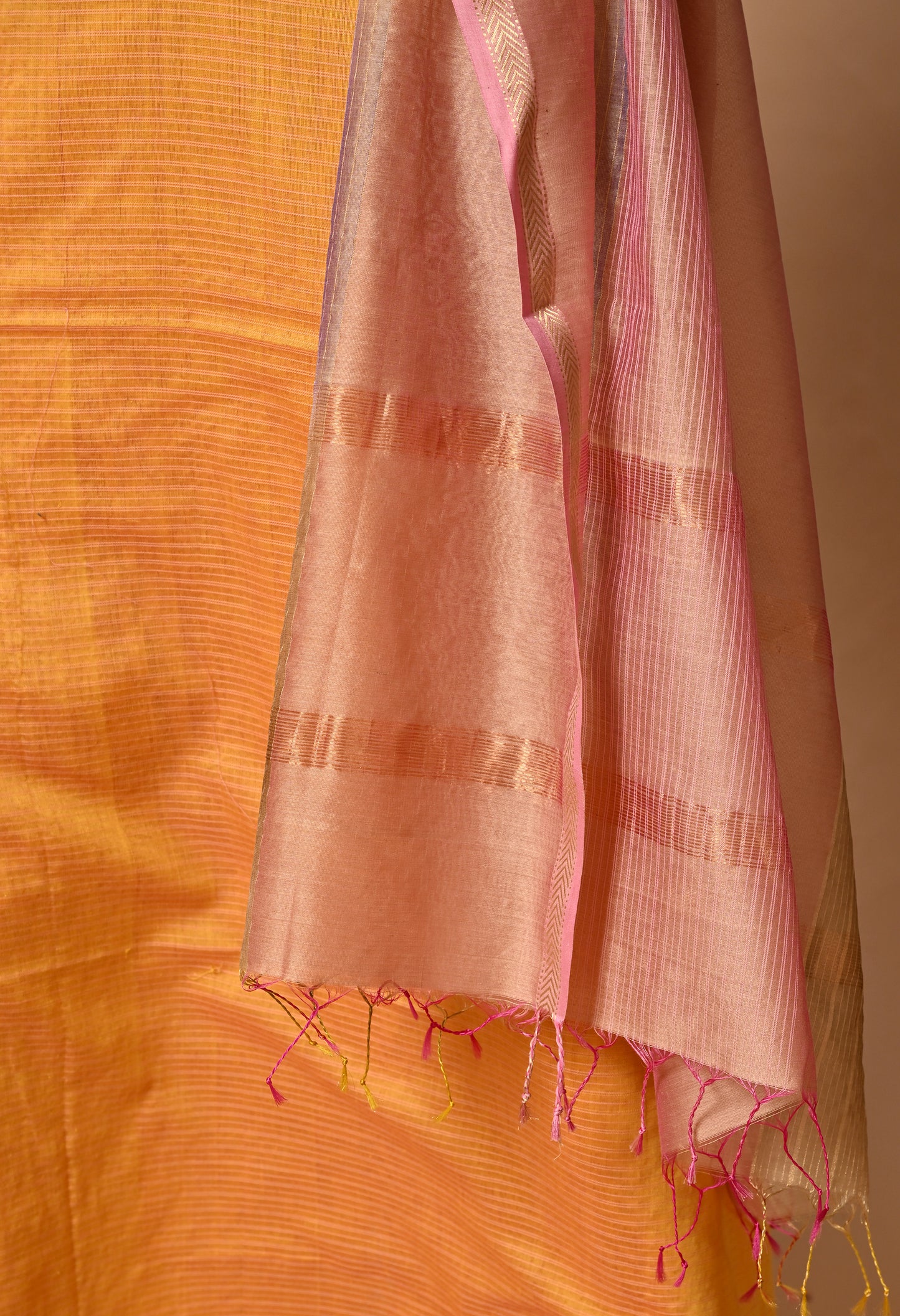 Orange Maheshwari Handloom Kurta Material with Pink Dupatta