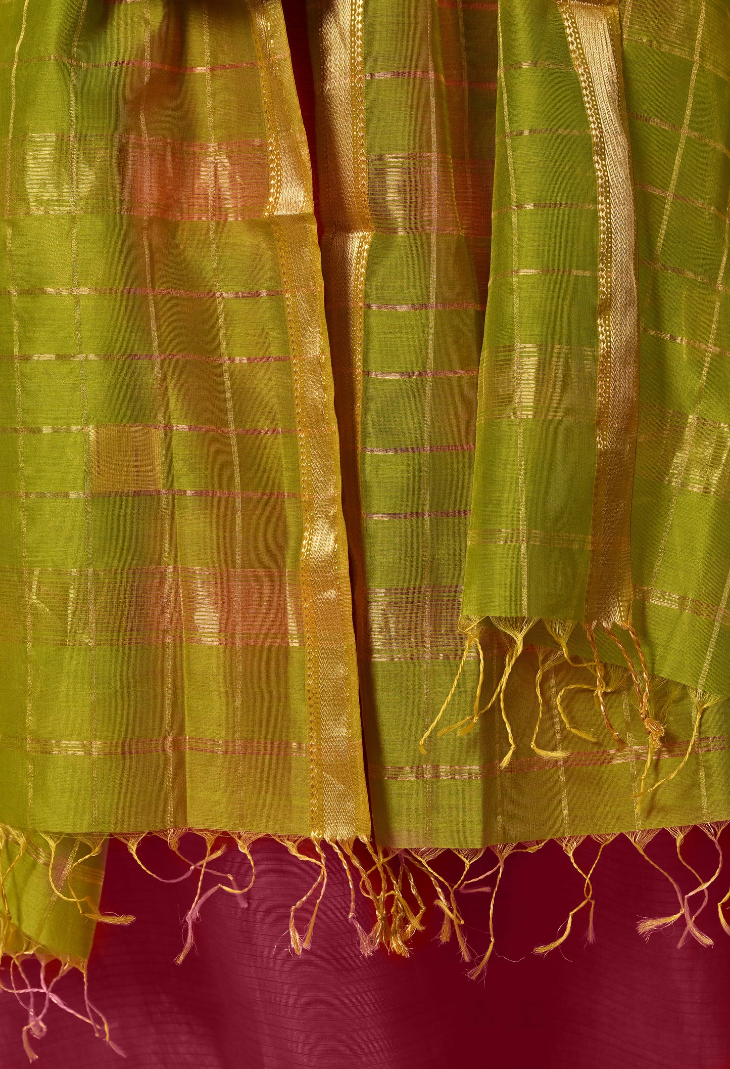 Magenta Maheshwari Handloom Silk and Cotton Kurta Material with Dupatta