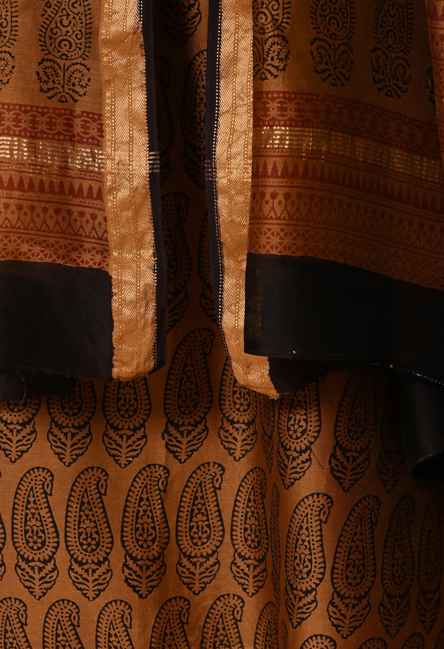 Black Bagh Hand Block Printed  Silk Cotton Handloom Kurta Material and Dupatta