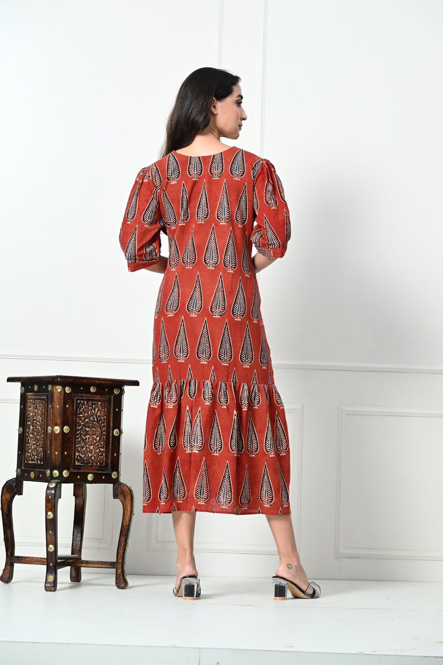 Maroon Ajrakh Handblock Printed Long Dress