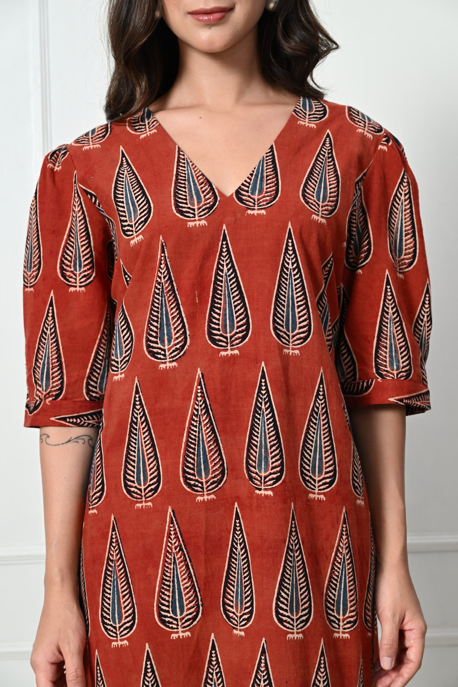 Maroon Ajrakh Handblock Printed Long Dress