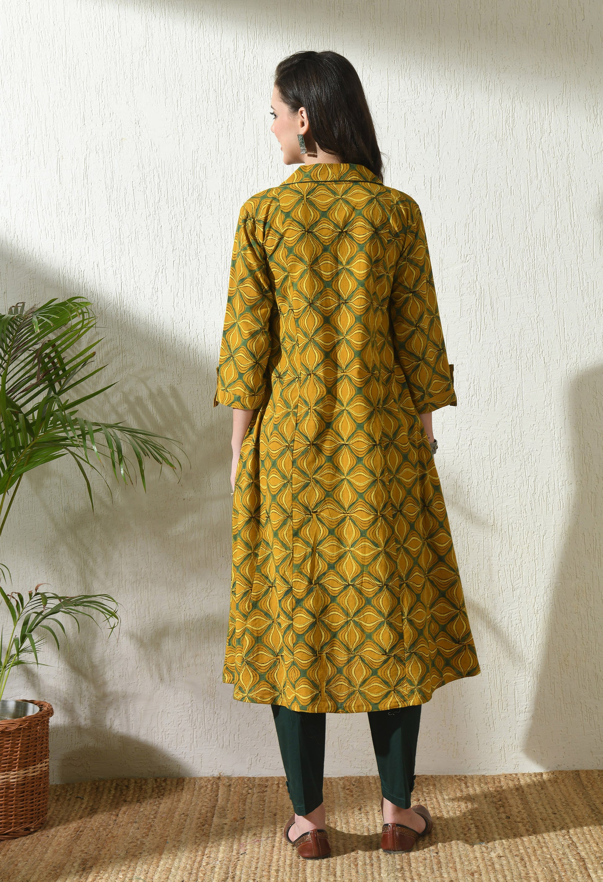 Mustard Ajrakh Hand Block Printed Cotton Kurta