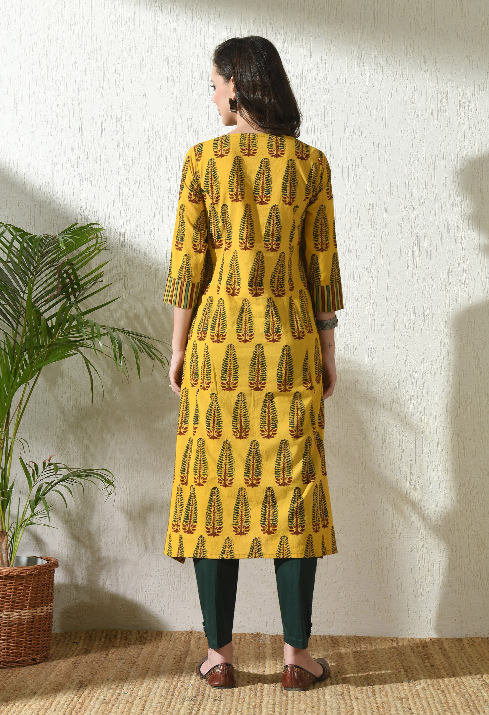 Yellow Ajrakh Hand Block Printed Cotton Kurta