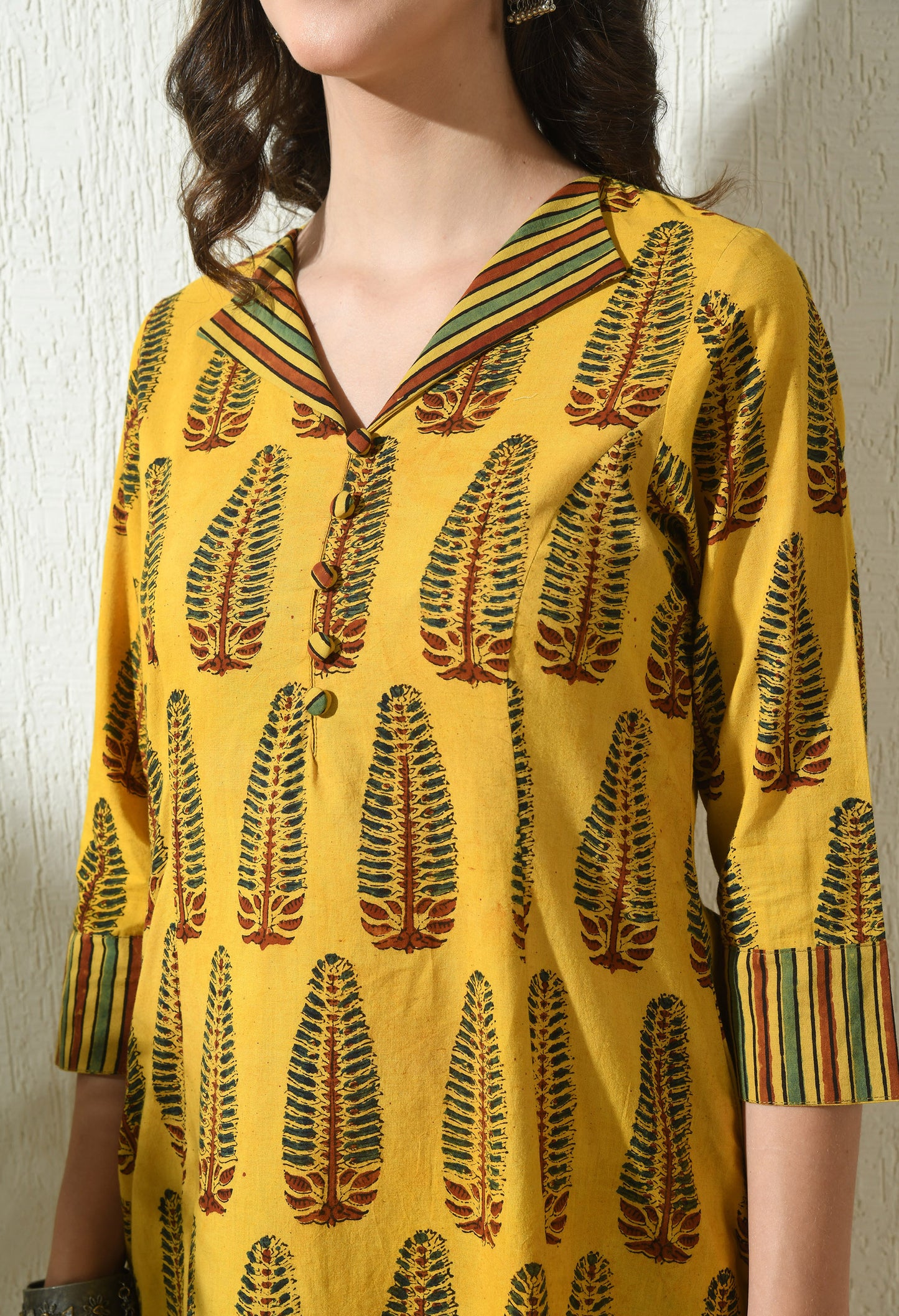 Yellow Ajrakh Hand Block Printed Cotton Kurta