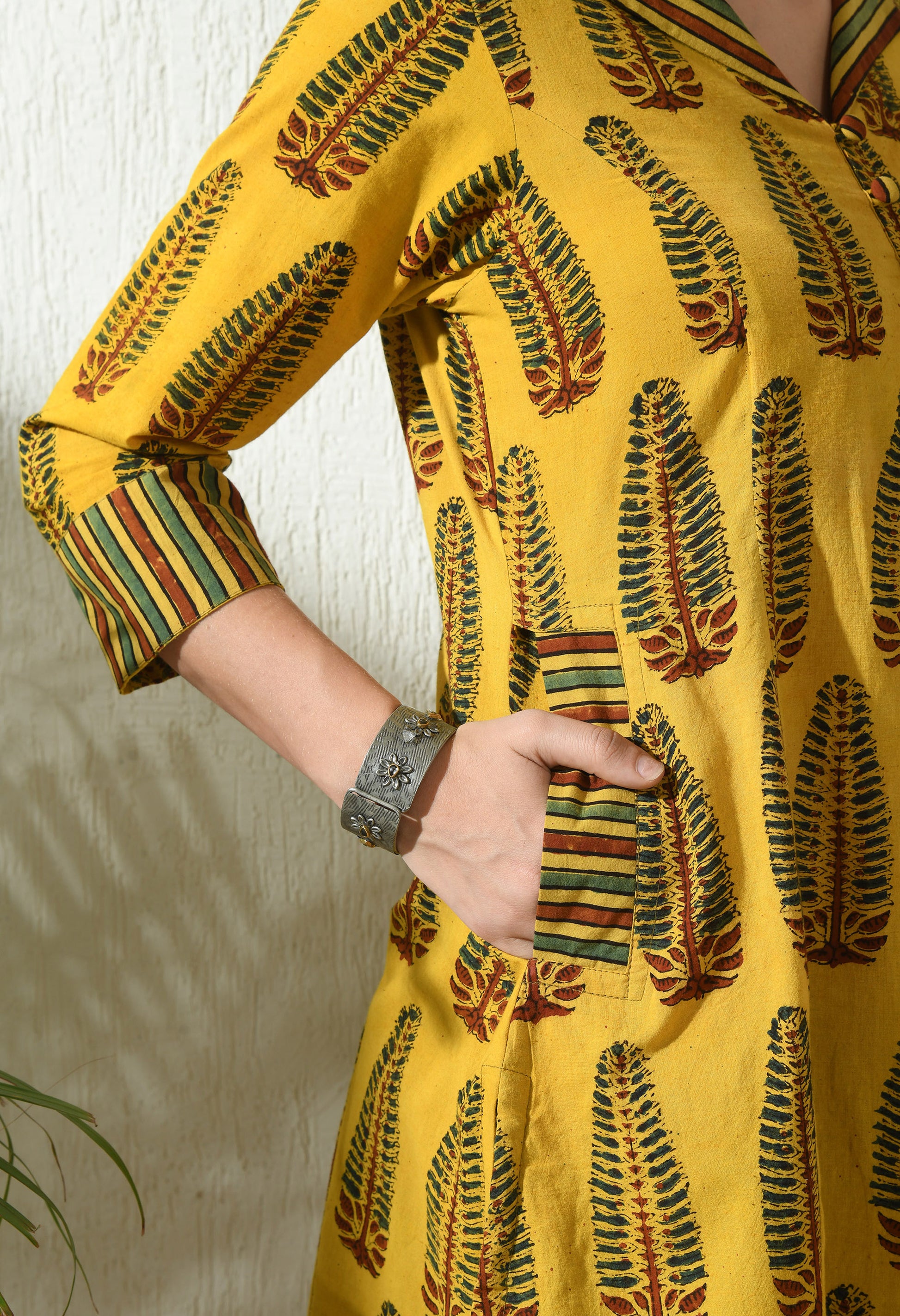 Yellow Ajrakh Hand Block Printed Cotton Kurta