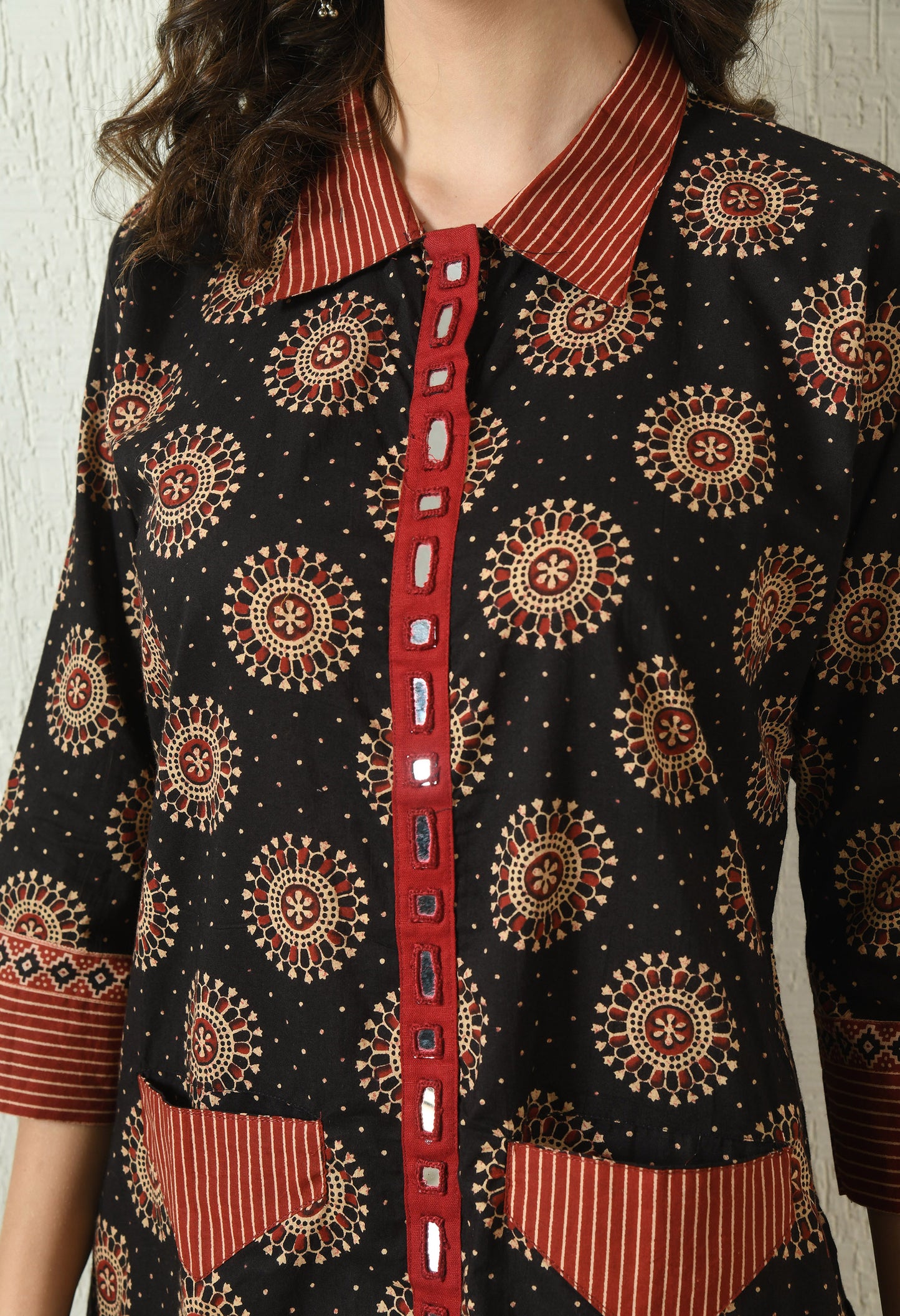 Black and Red Cotton Kurta