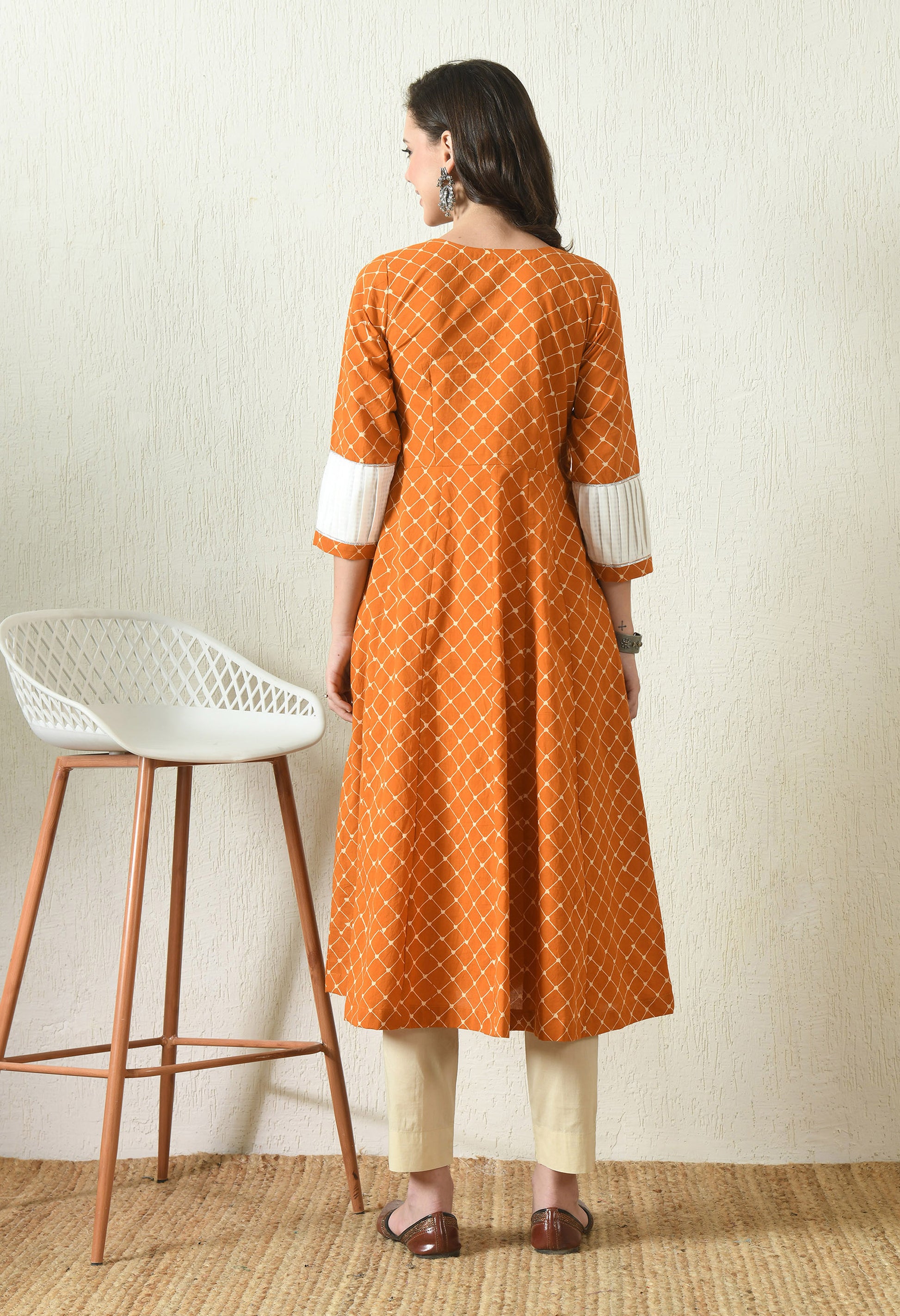 Orange Ajrakh Cotton Kurta