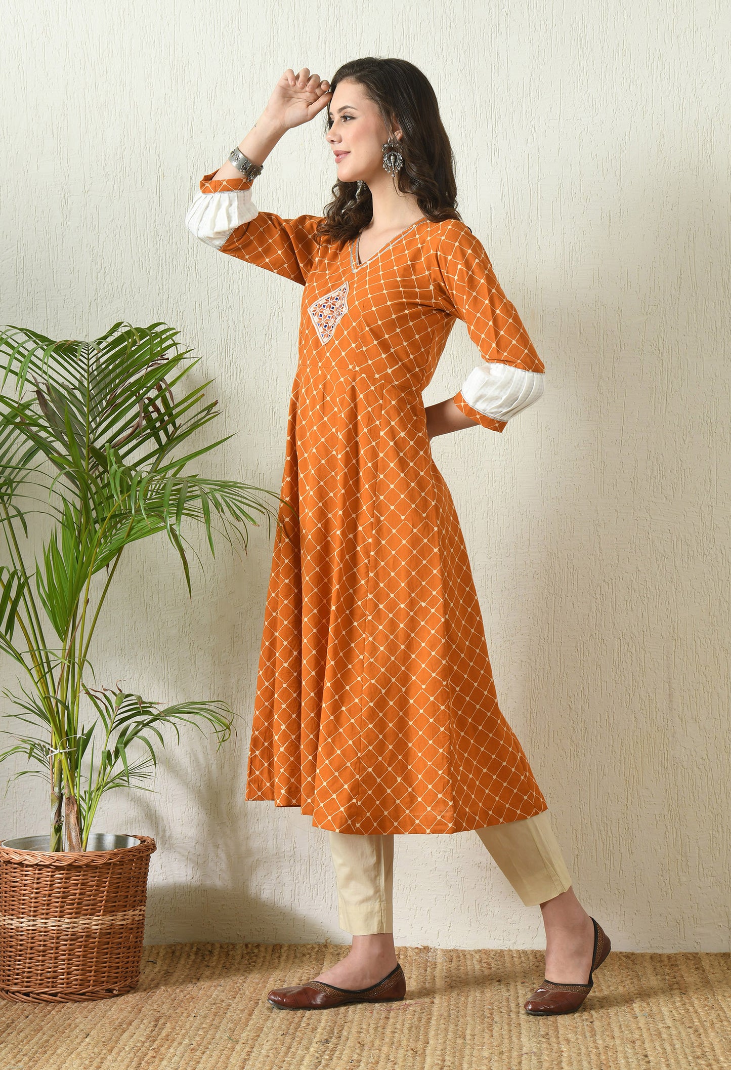 Orange Ajrakh Cotton Kurta