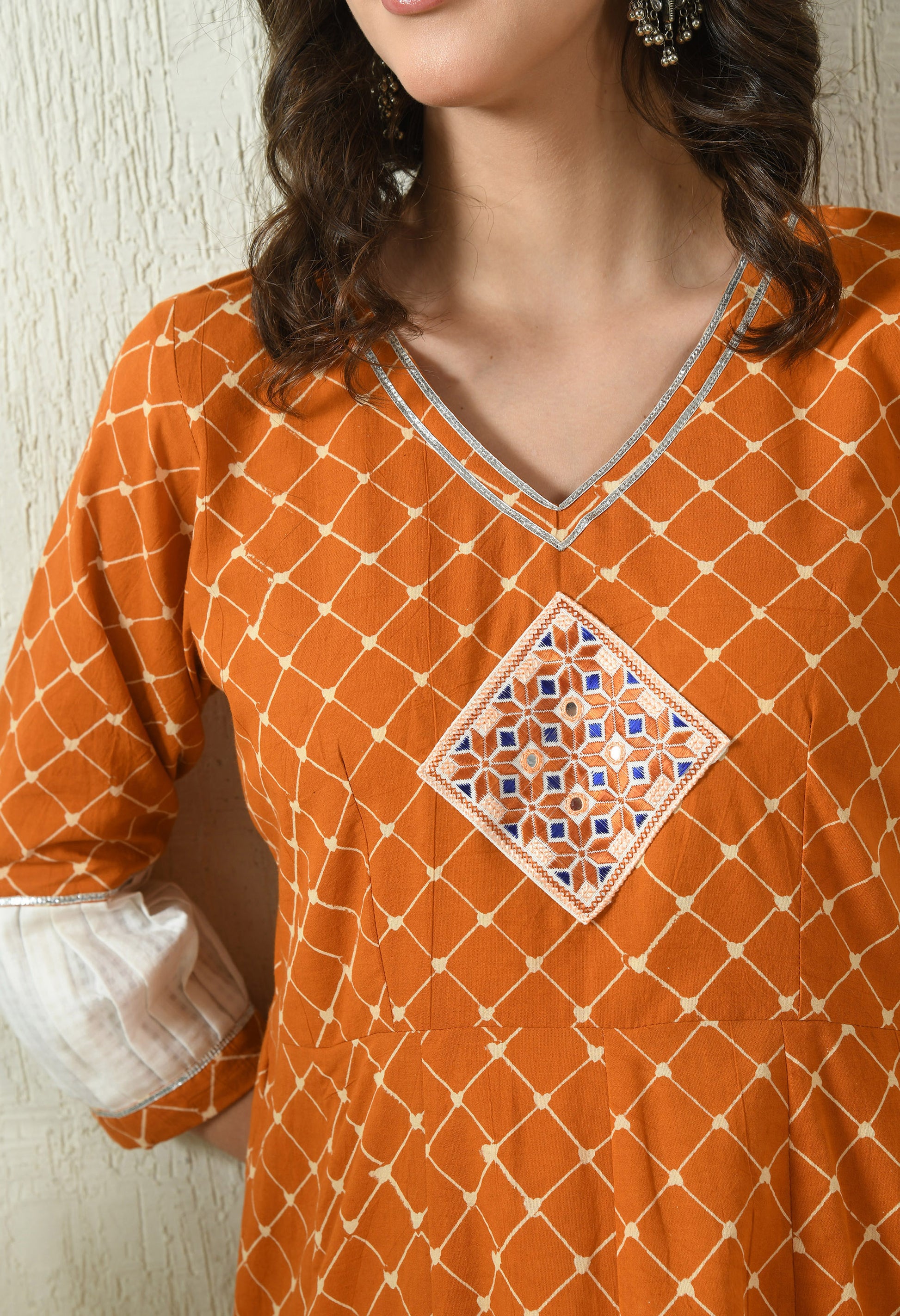 Orange Ajrakh Cotton Kurta