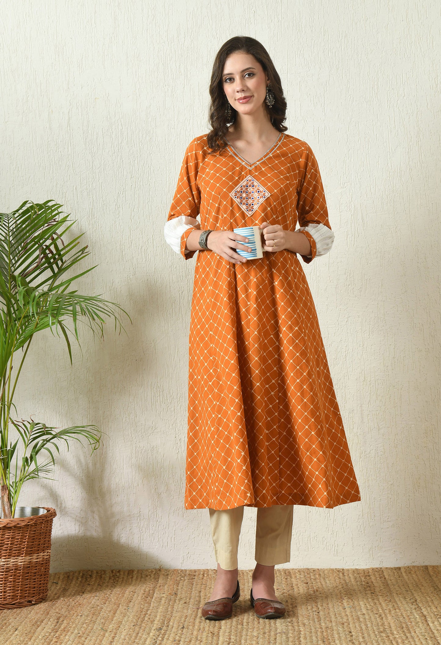 Orange Ajrakh Cotton Kurta