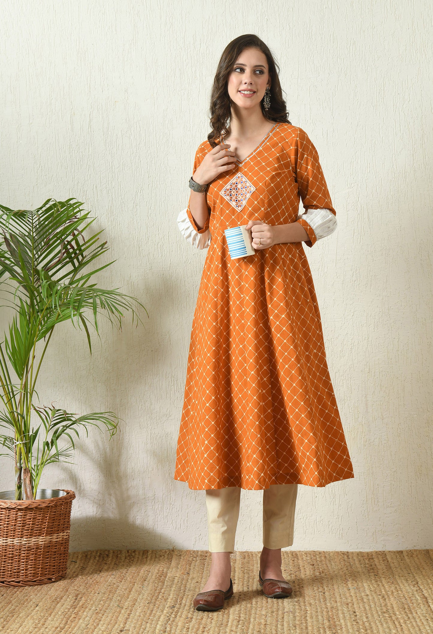 Orange Ajrakh Cotton Kurta