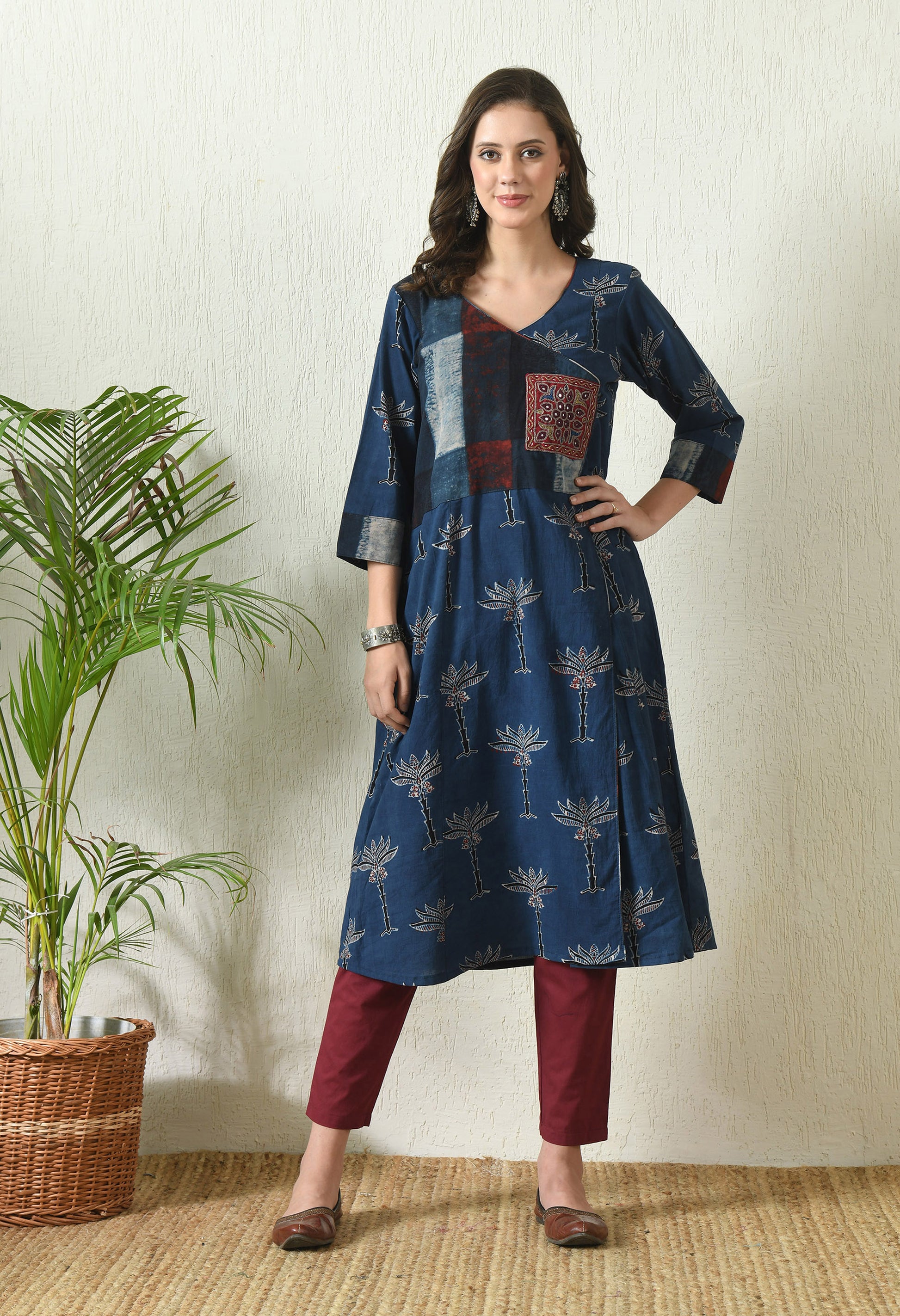 Blue Ajrakh Hand Block Printed Cotton Kurta