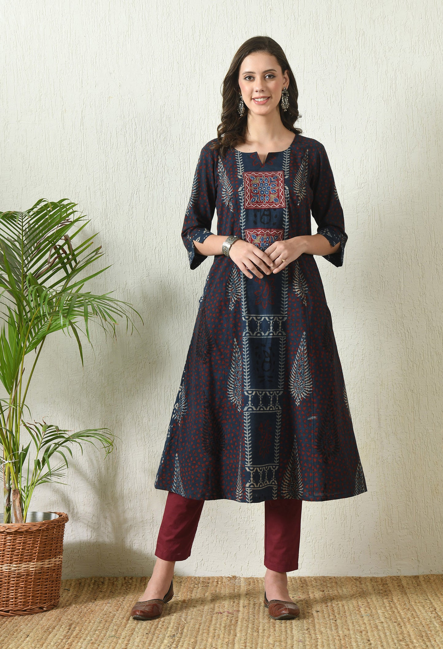 Blue Ajrakh Hand Block Printed Cotton Kurta