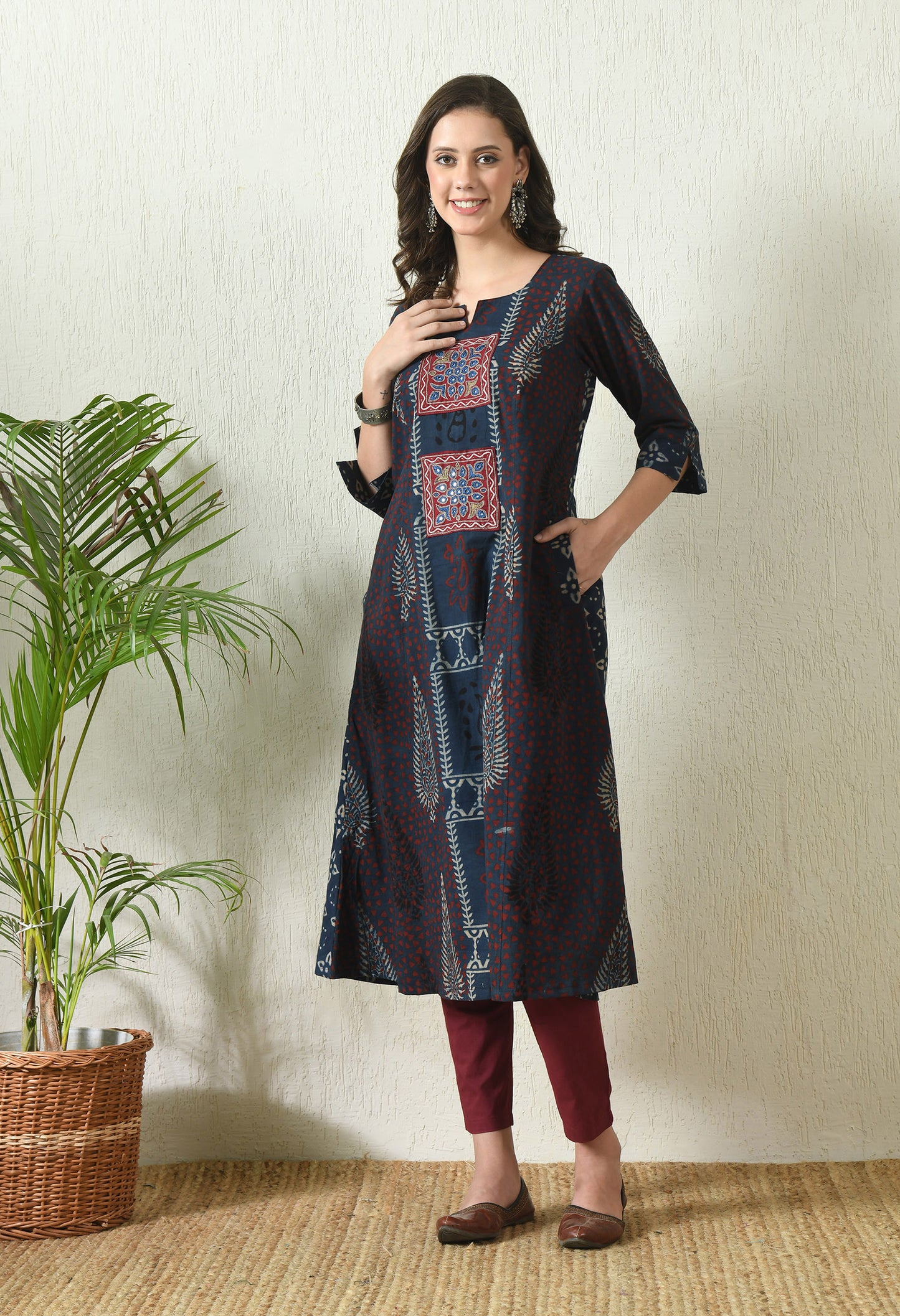 Blue Ajrakh Hand Block Printed Cotton Kurta