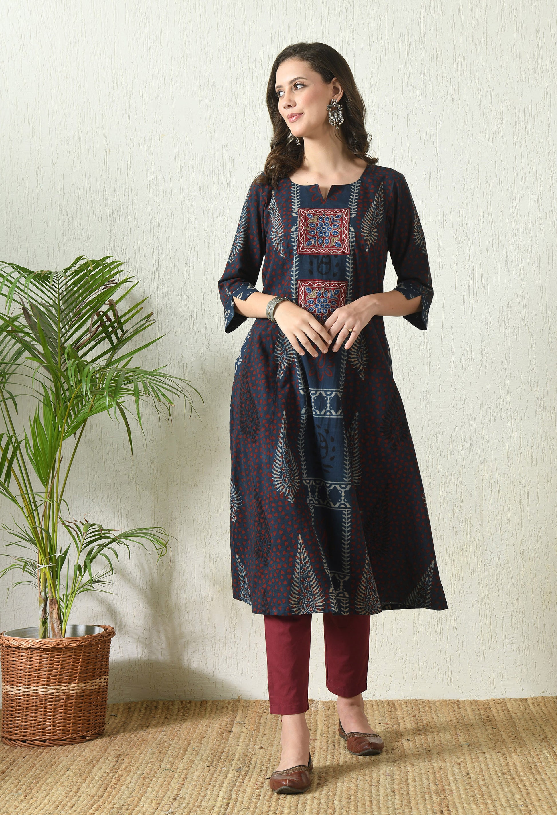 Blue Ajrakh Hand Block Printed Cotton Kurta