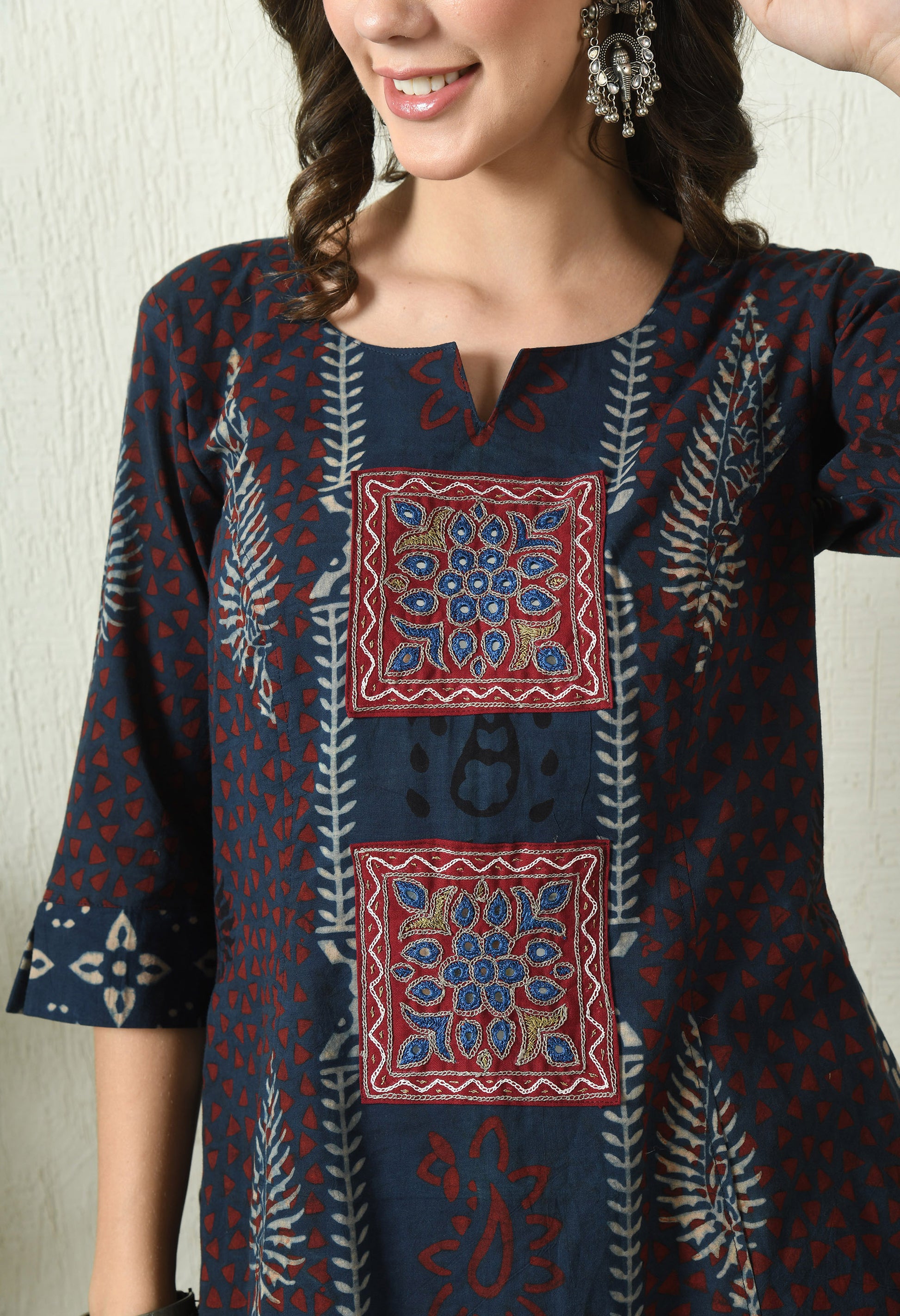 Blue Ajrakh Hand Block Printed Cotton Kurta