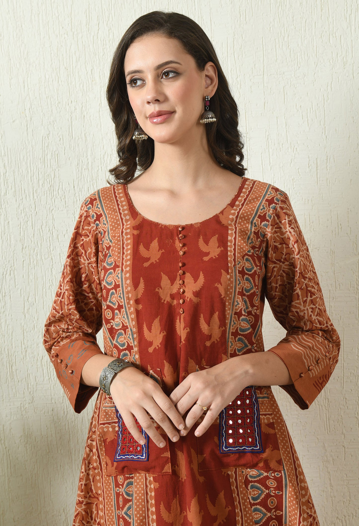 Rust Ajrakh Hand Block Printed Cotton kurta