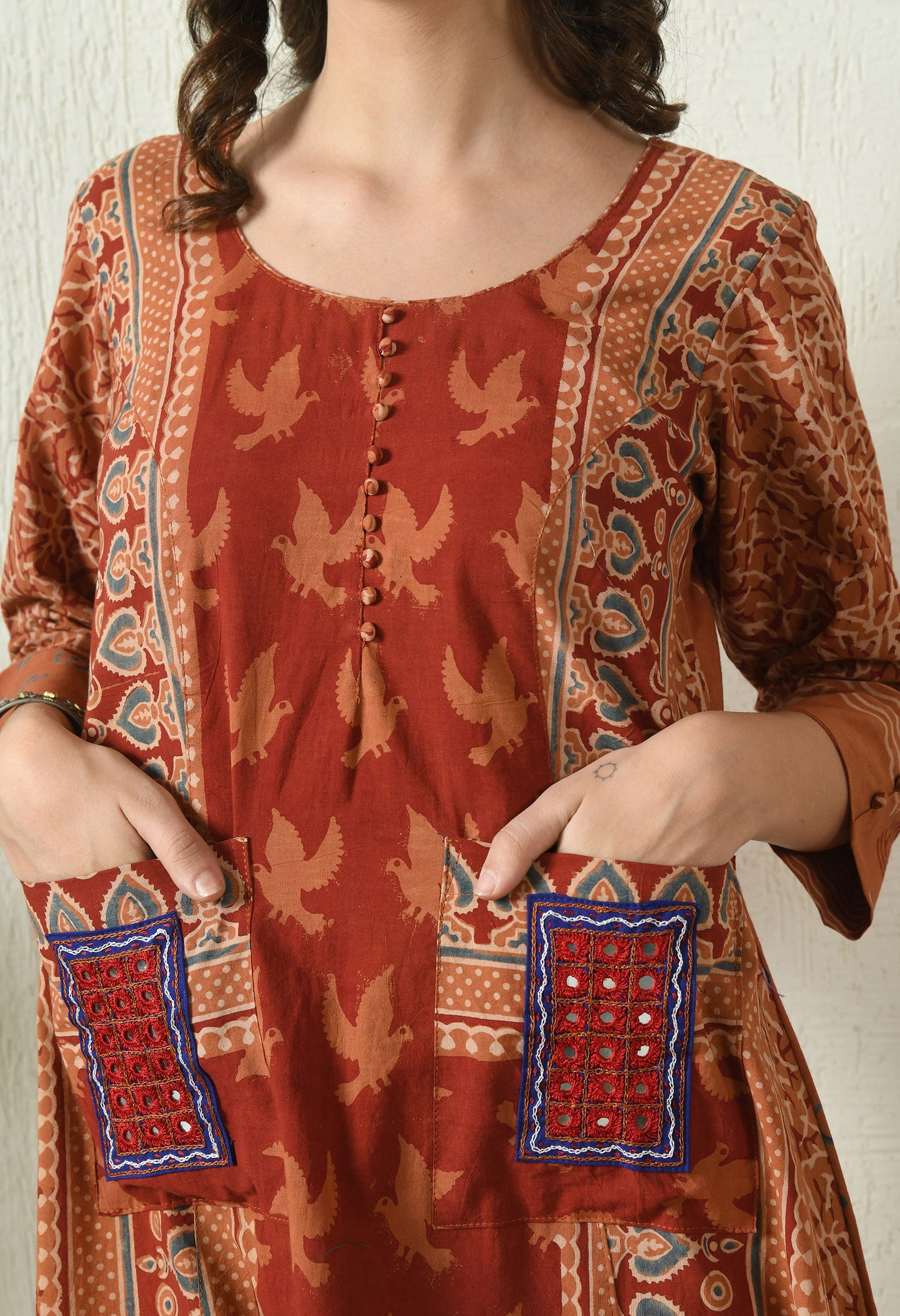 Rust Ajrakh Hand Block Printed Cotton kurta