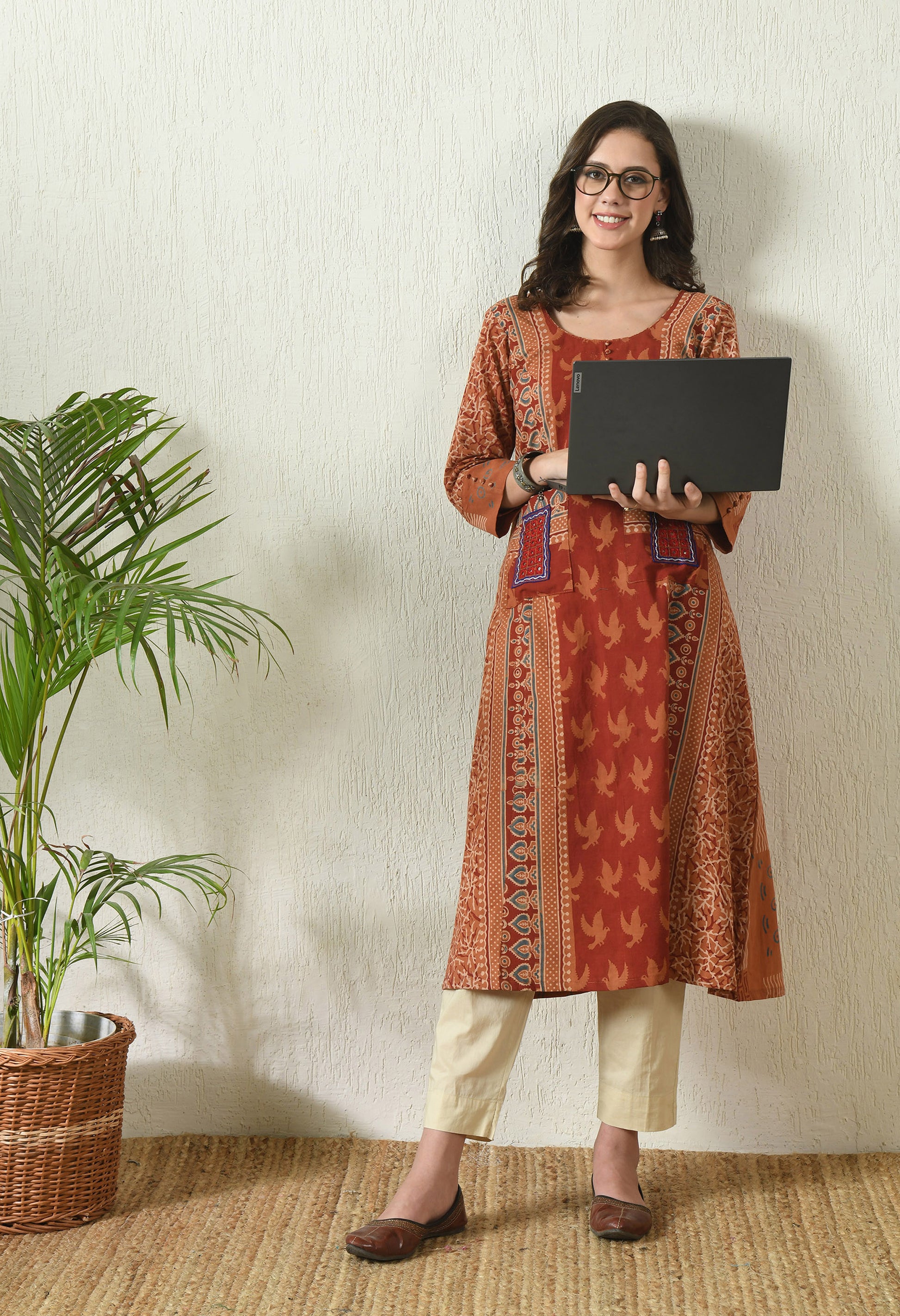 Rust Ajrakh Hand Block Printed Cotton kurta