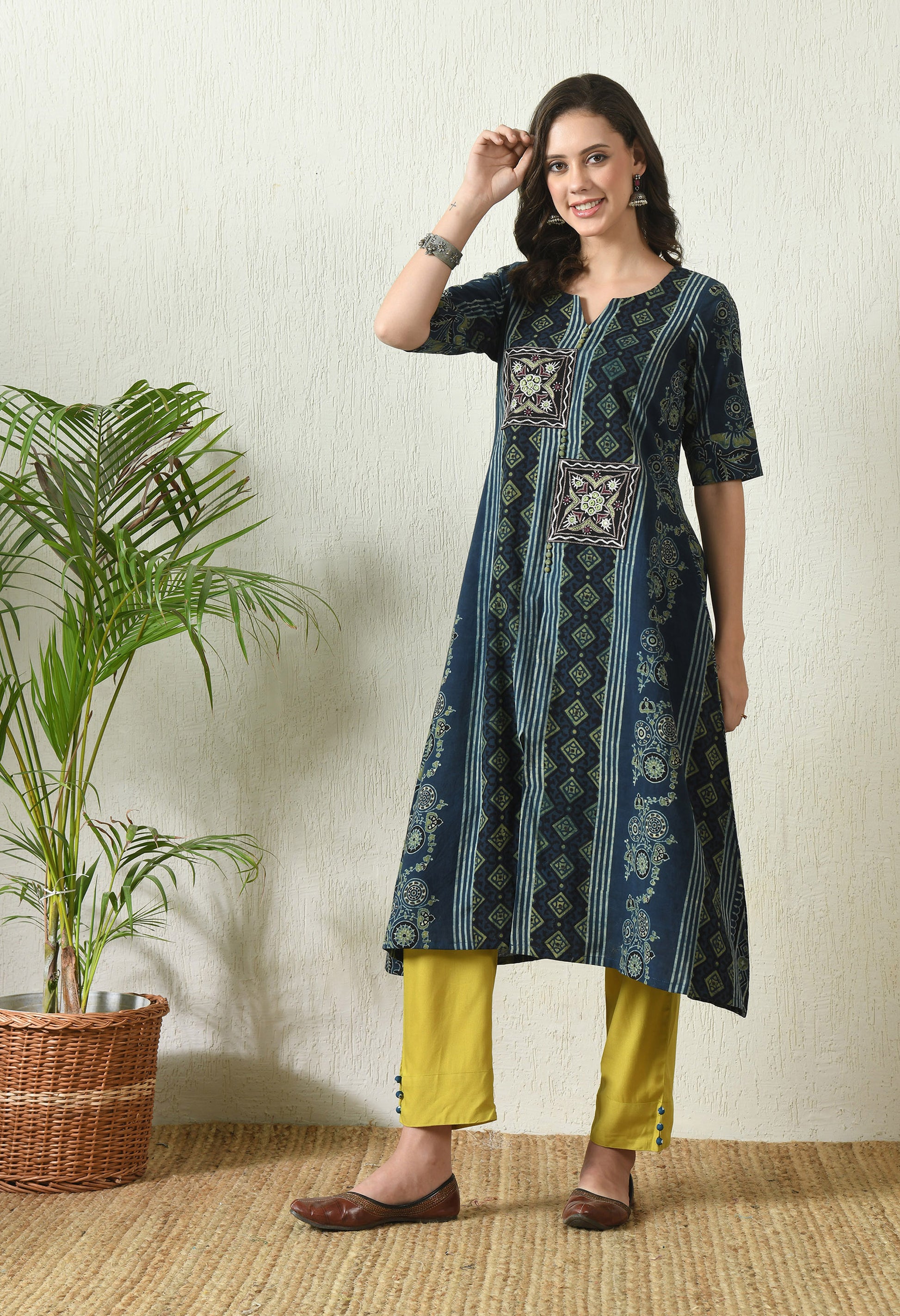 Blue Ajrakh Hand Block Printed Cotton Kurta