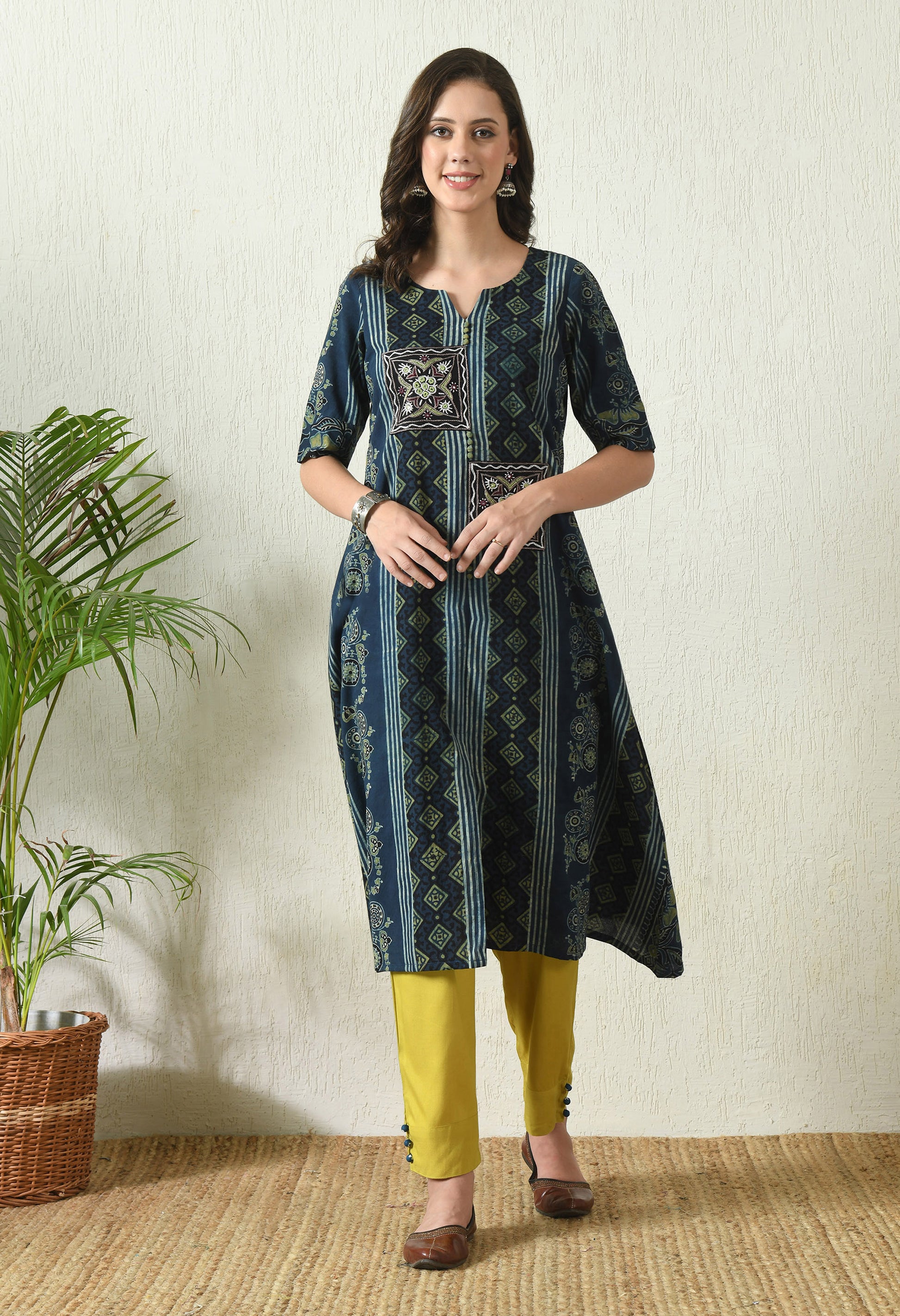 Blue Ajrakh Hand Block Printed Cotton Kurta