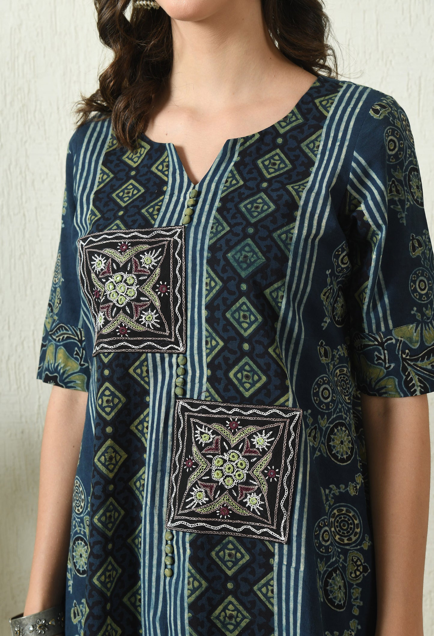 Blue Ajrakh Hand Block Printed Cotton Kurta