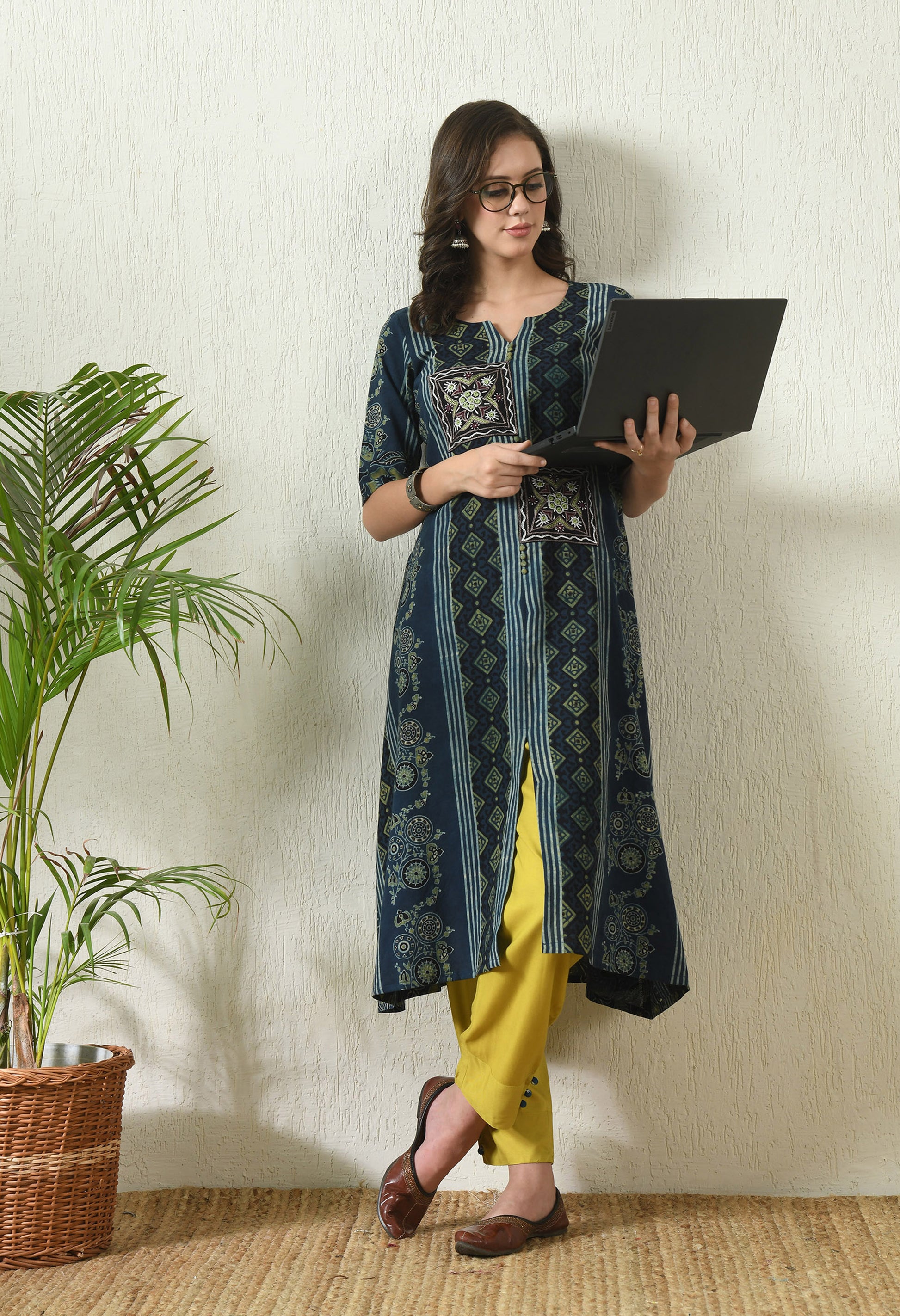 Blue Ajrakh Hand Block Printed Cotton Kurta