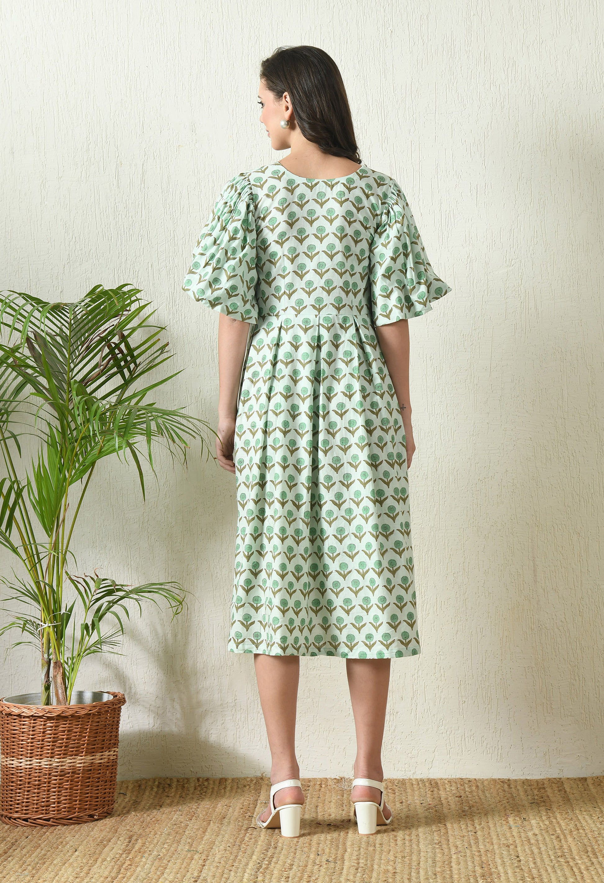 Sea Green Sanganeri Hand Block Printed dress