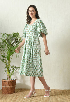 Sea Green Sanganeri Hand Block Printed Kota Doria Dress Material